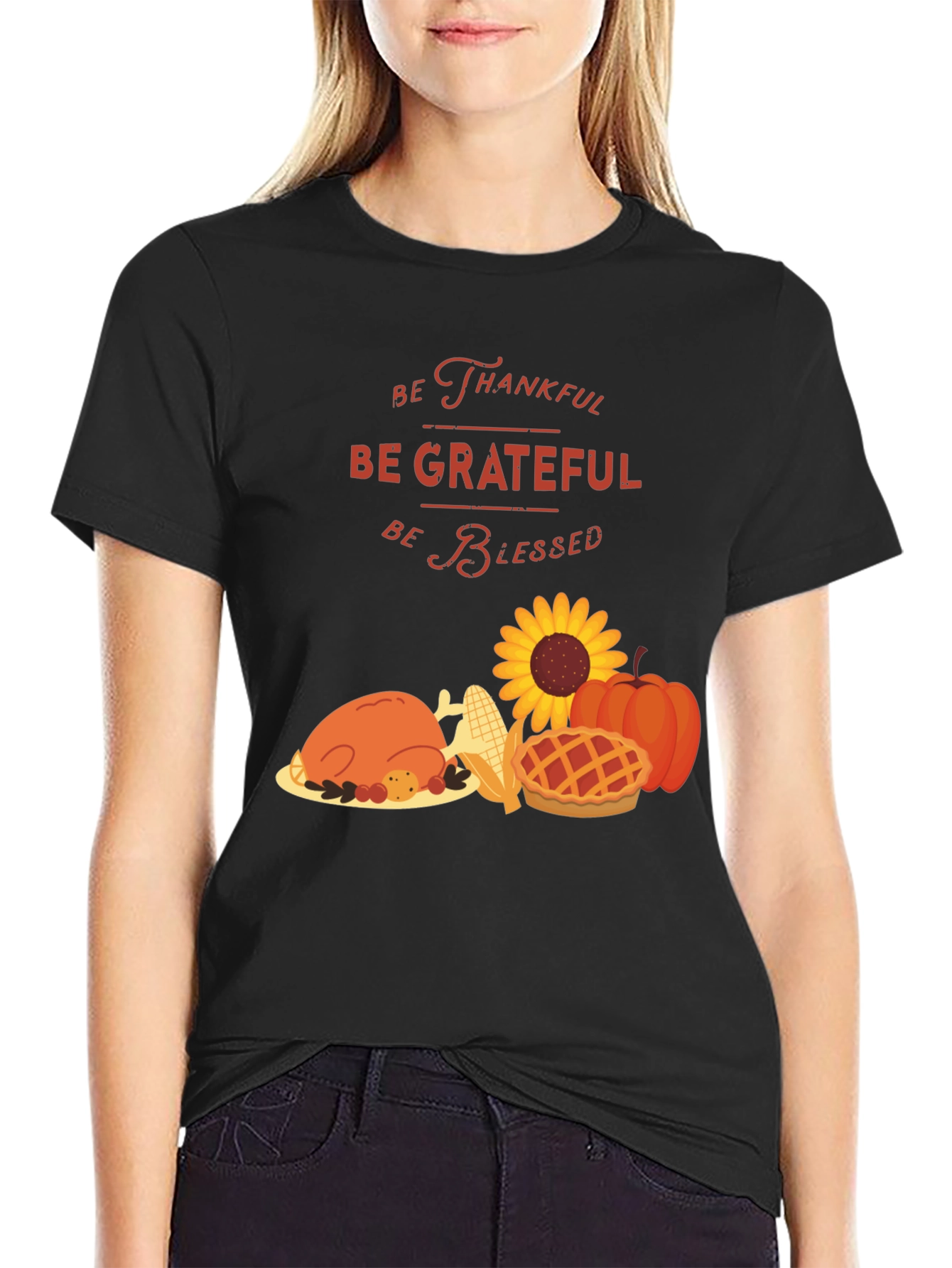 Thanksgiving Graphic Tee: Thankful Grateful Blessed