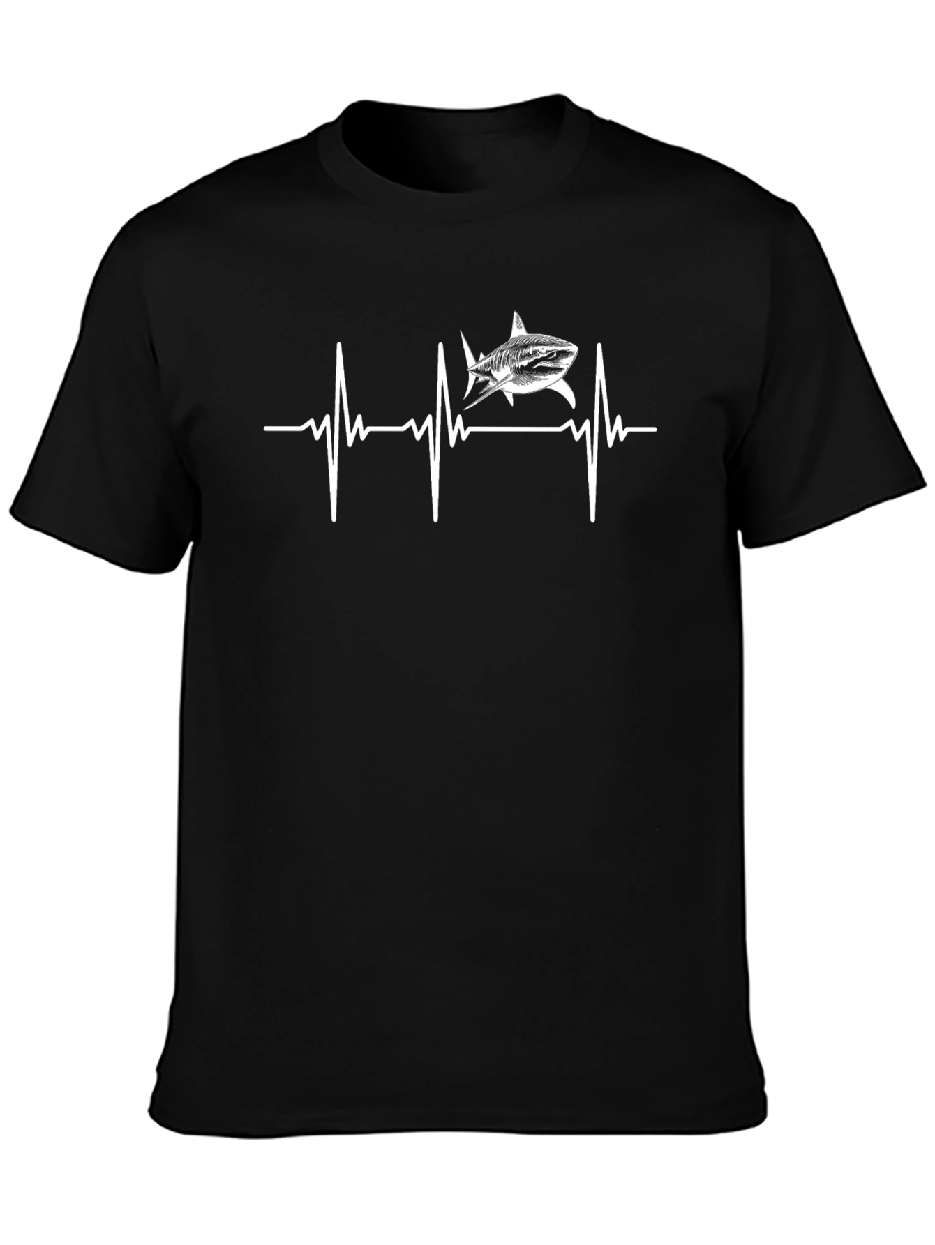 Shark Heartbeat Graphic Tee - Black Cotton T-Shirt