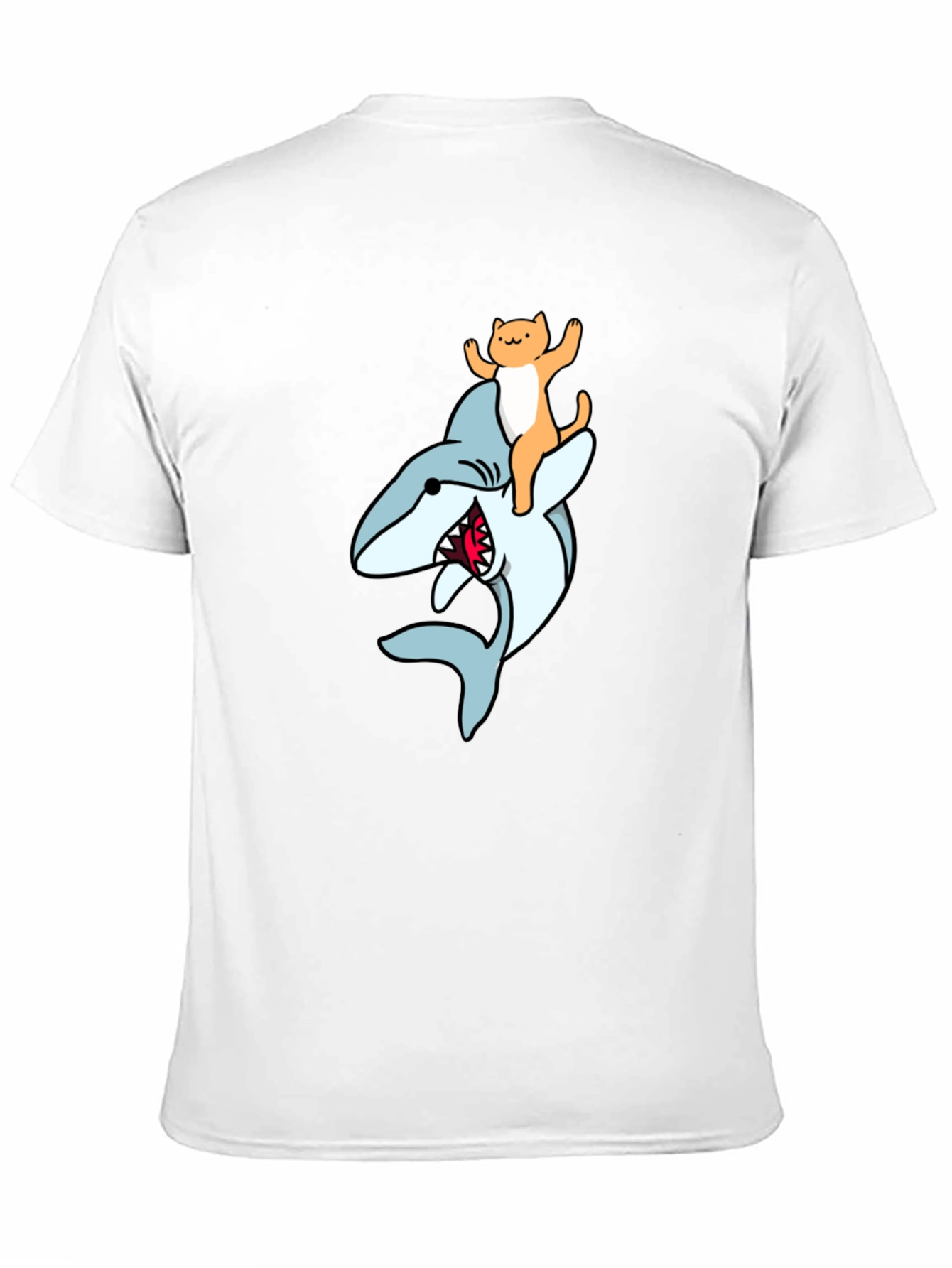 Cat Riding Shark Graphic Tee - Black