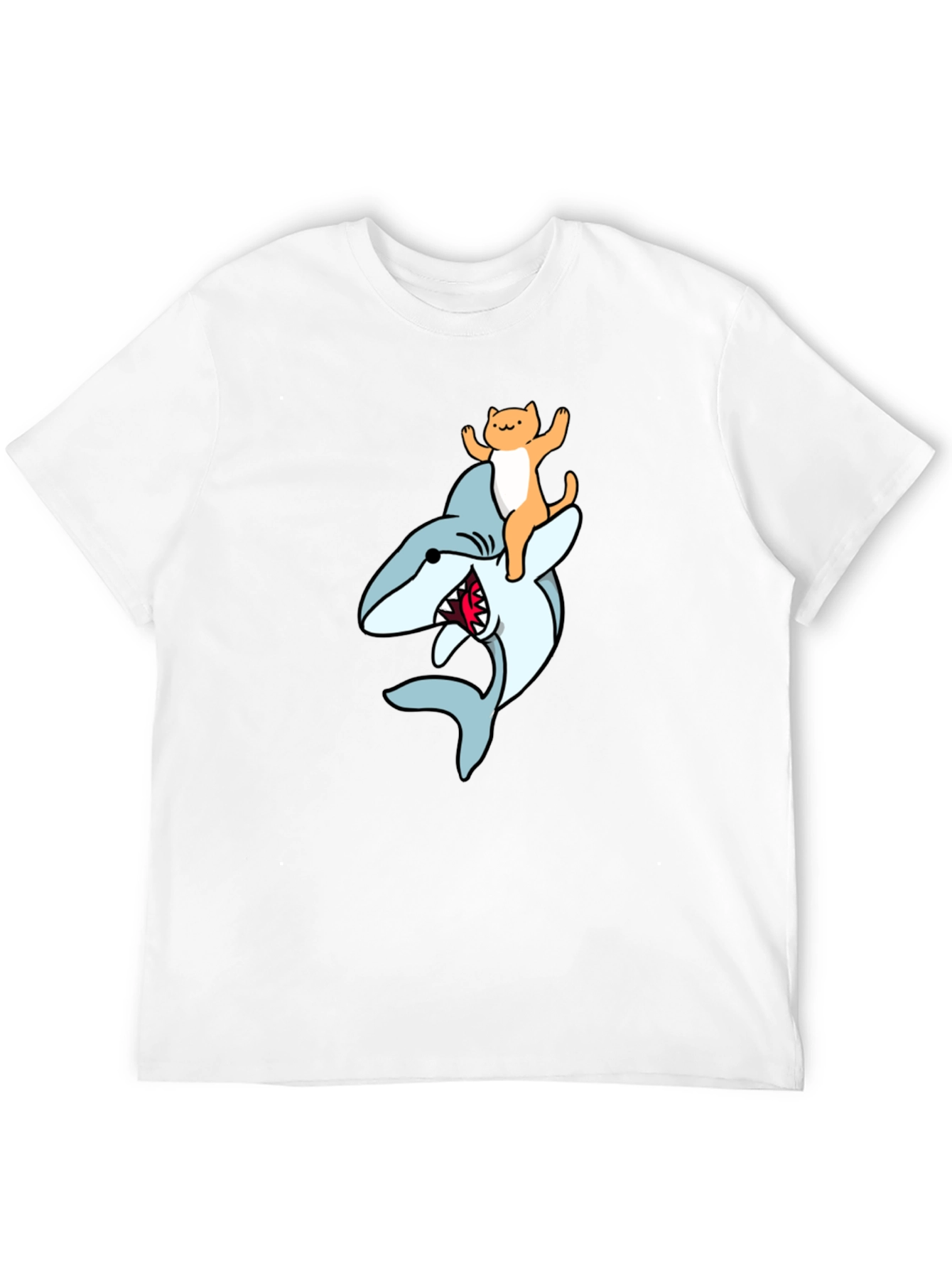 Cat Riding Shark Graphic Tee - Black