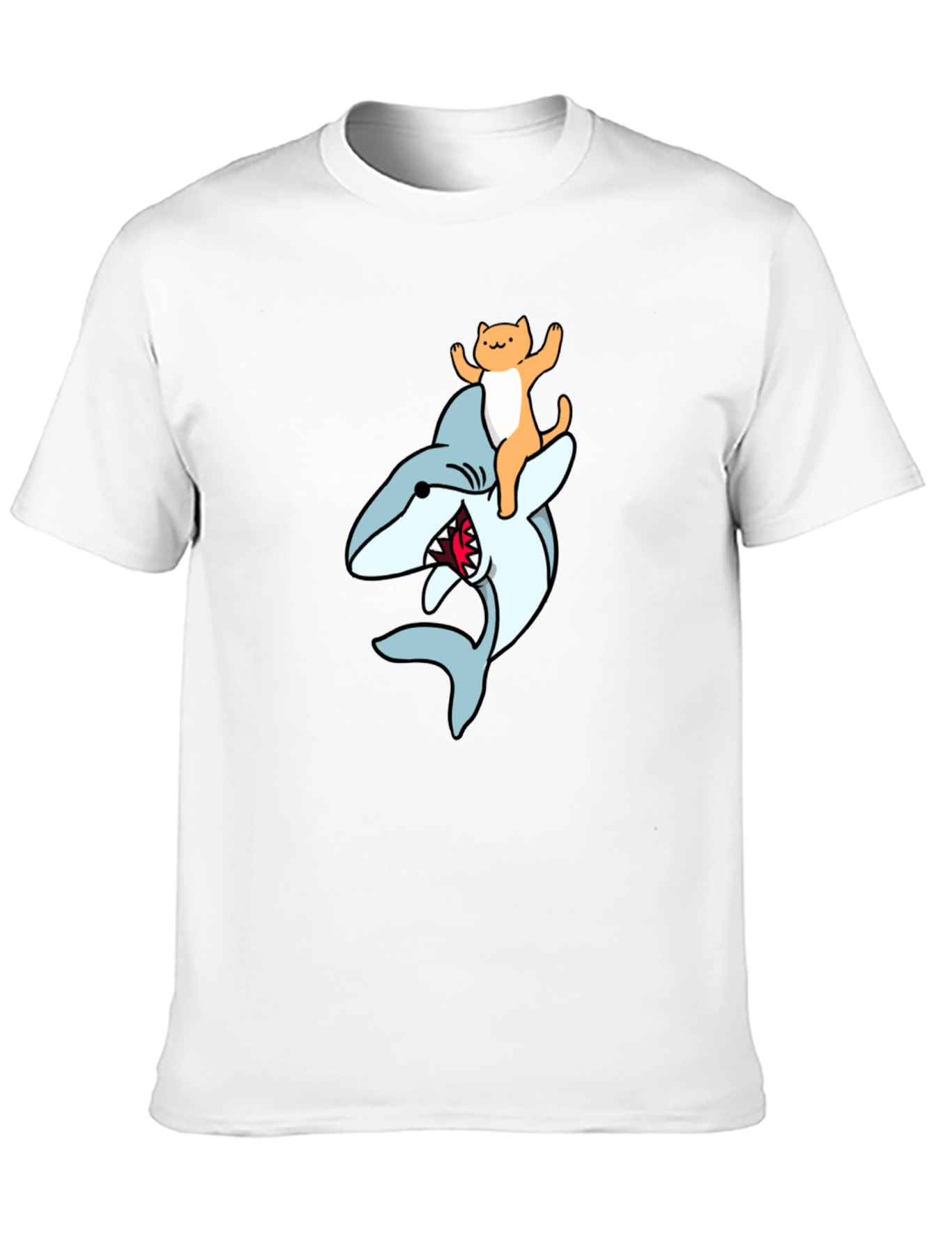 Cat Riding Shark Graphic Tee - Black