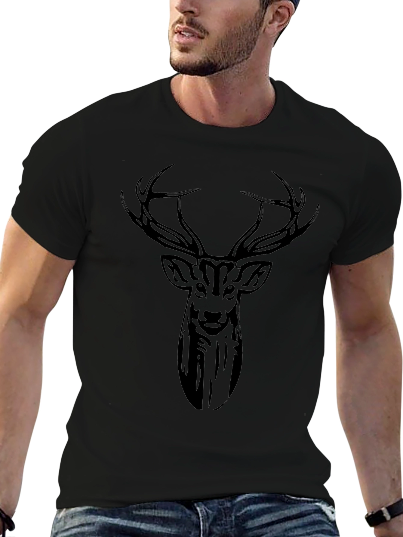 Deer Head Graphic Black T-Shirt