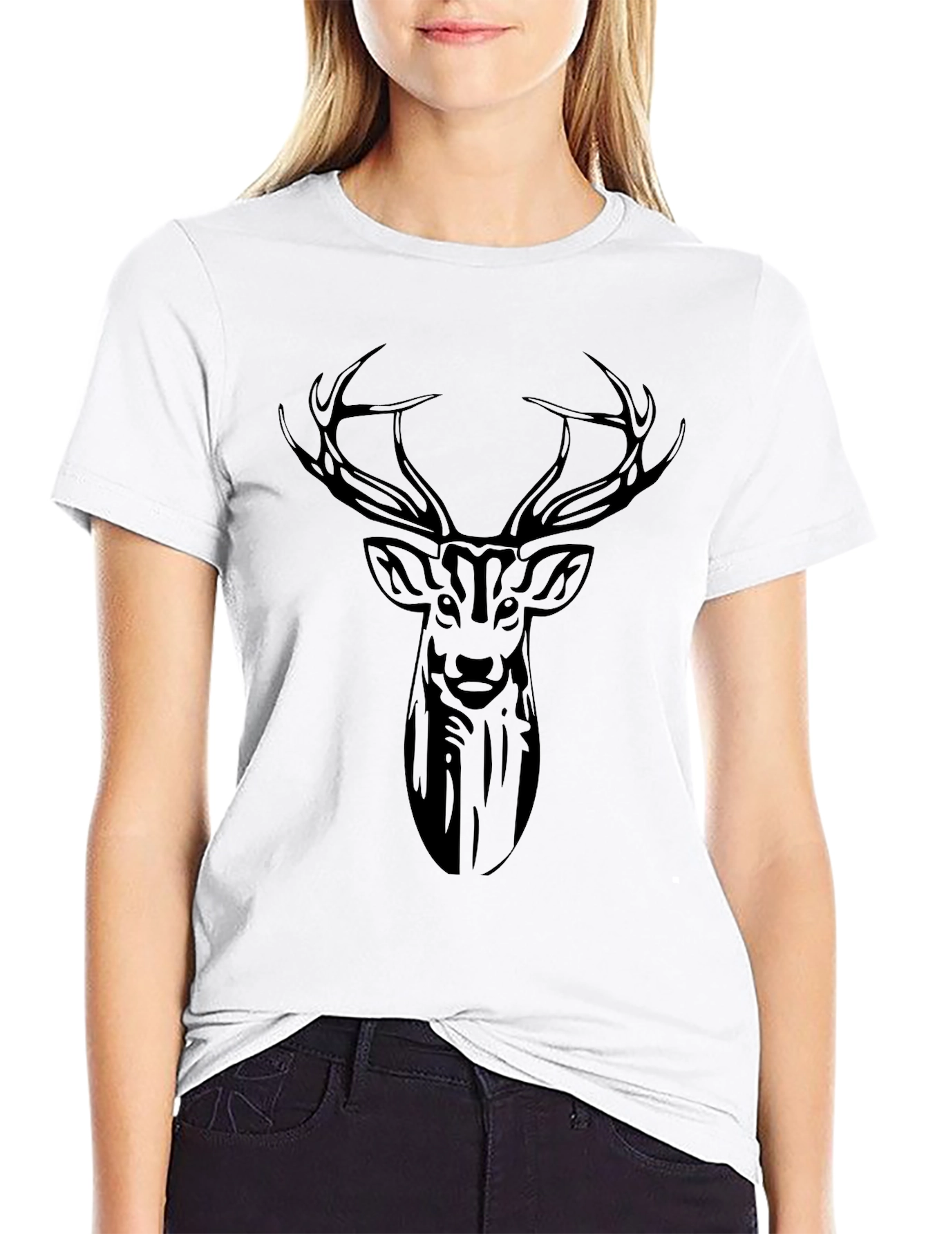 Deer Head Graphic Black T-Shirt
