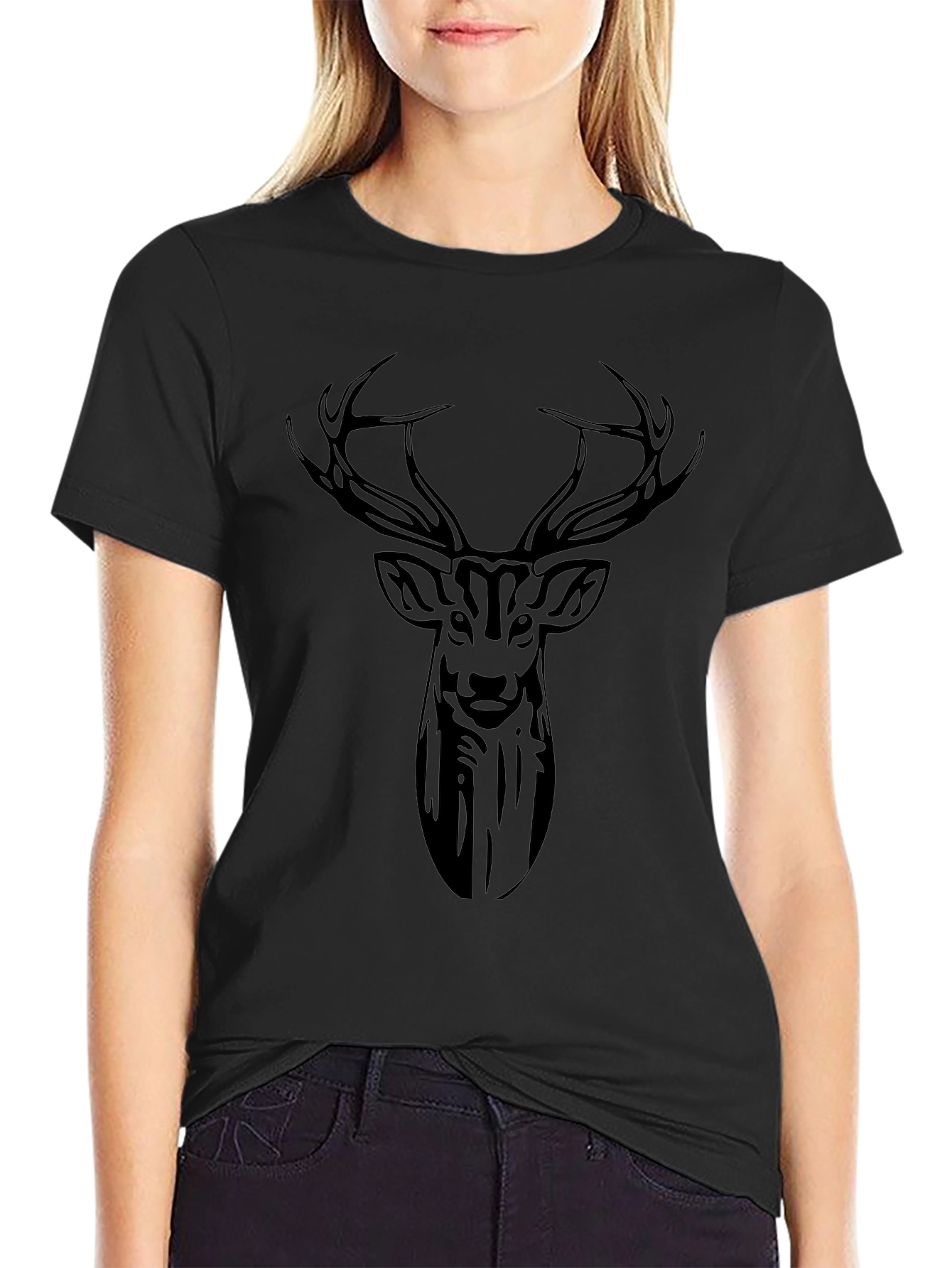 Deer Head Graphic Black T-Shirt