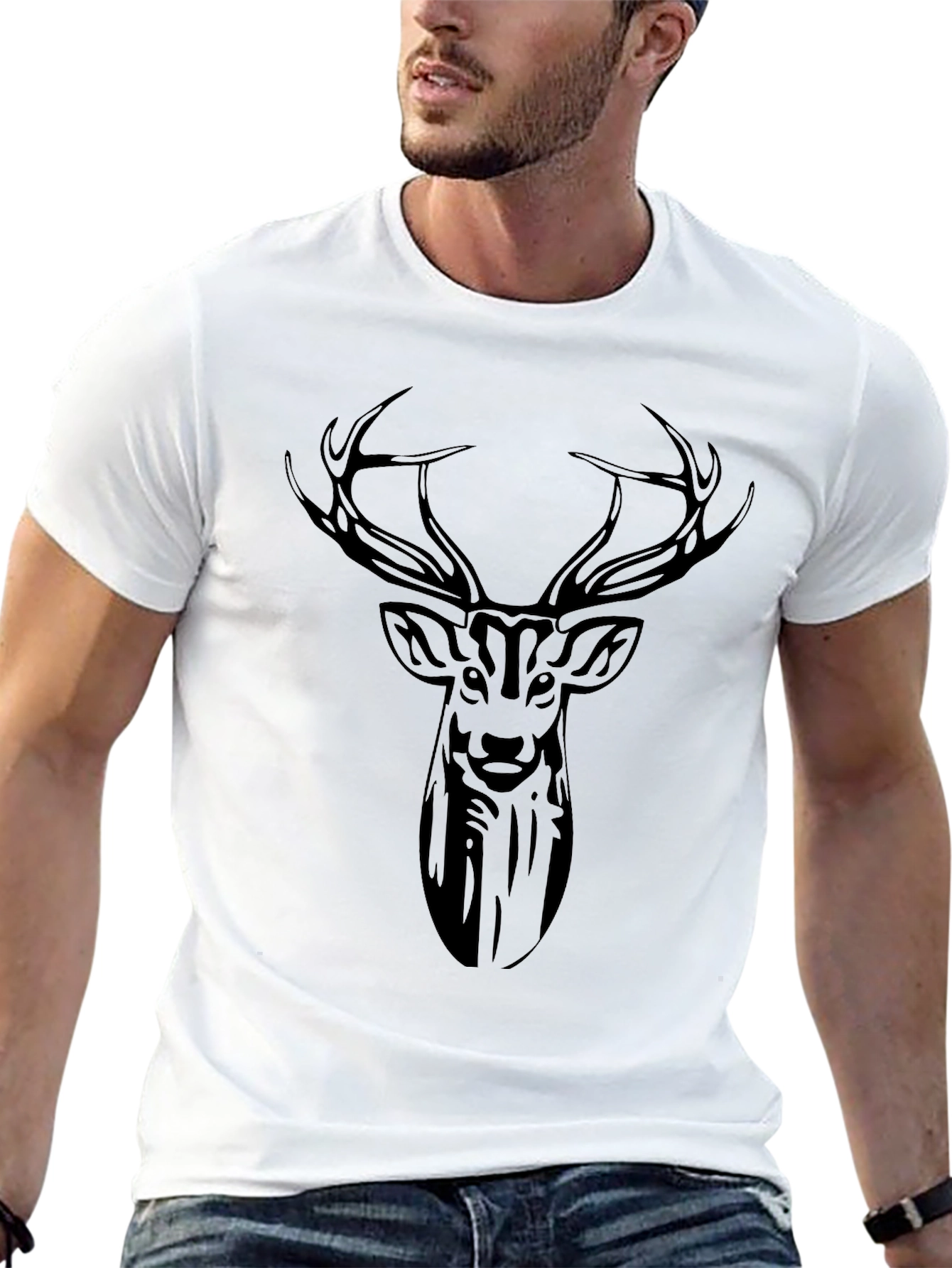 Deer Head Graphic Black T-Shirt