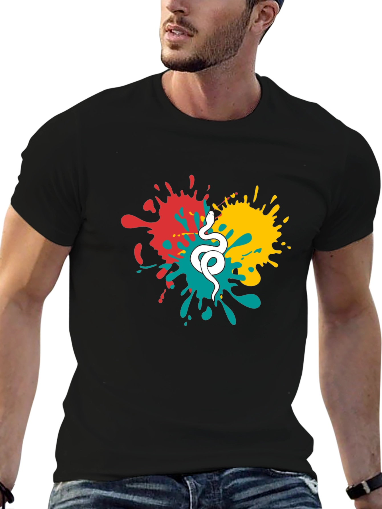 Snake Splatter Graphic Tee - Stylish Mens Black T-Shirt