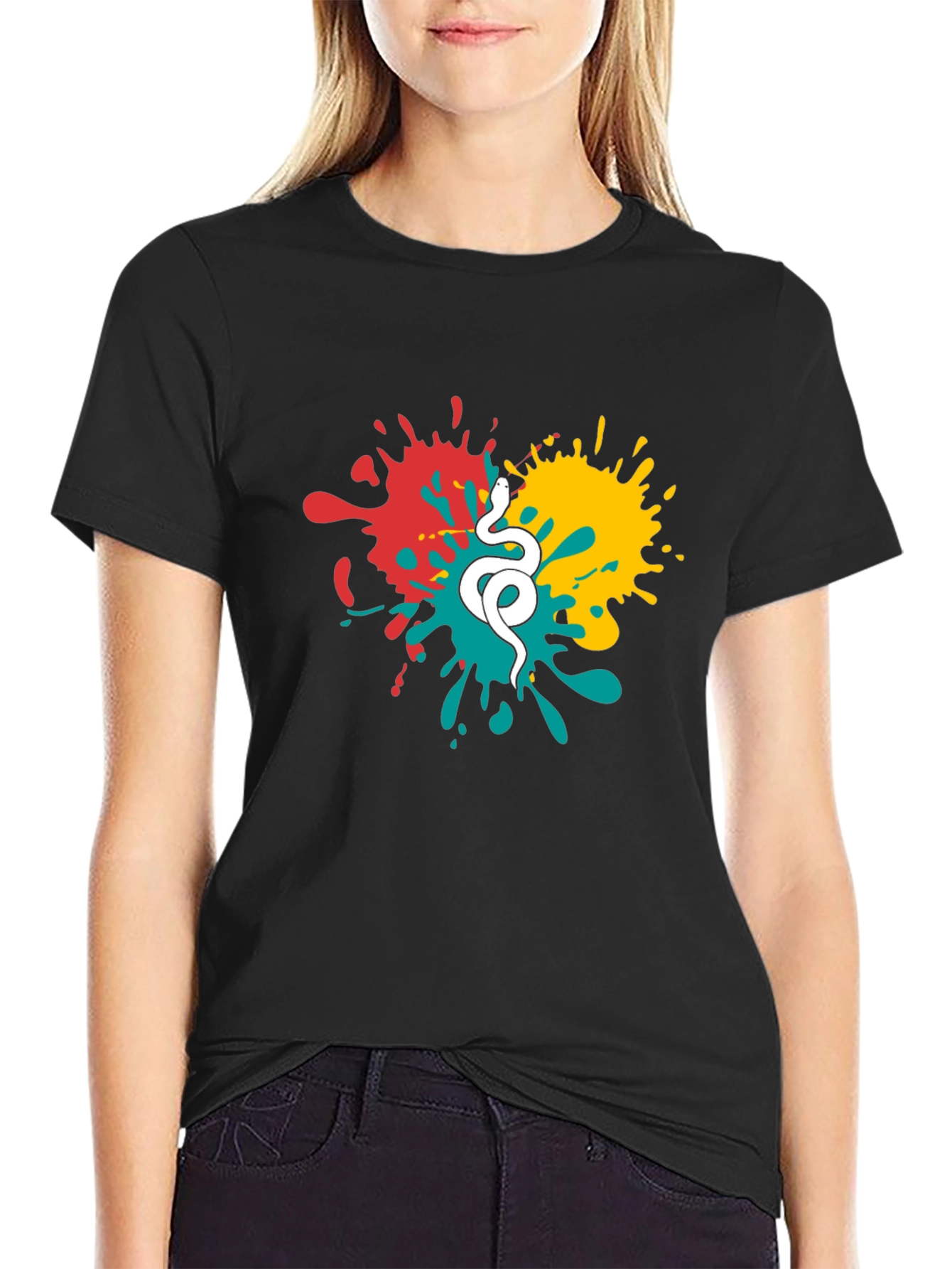 Snake Splatter Graphic Tee - Stylish Mens Black T-Shirt