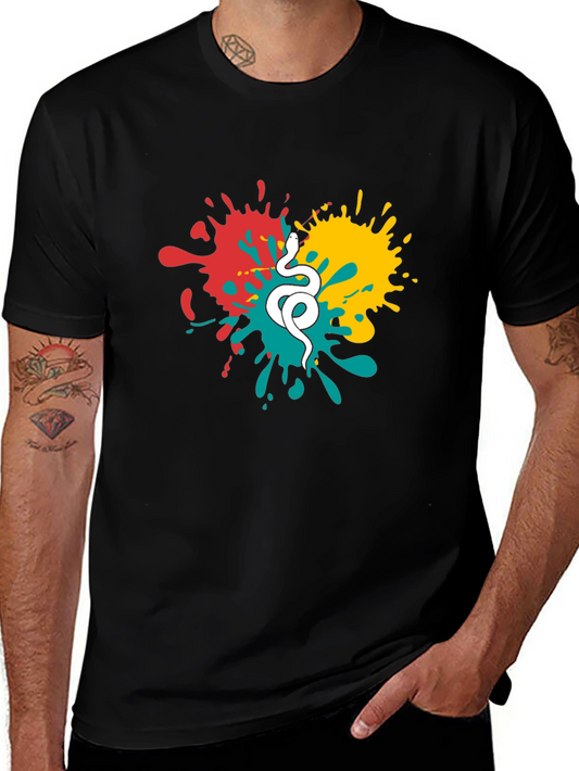 Snake Splatter Graphic Tee - Stylish Mens Black T-Shirt