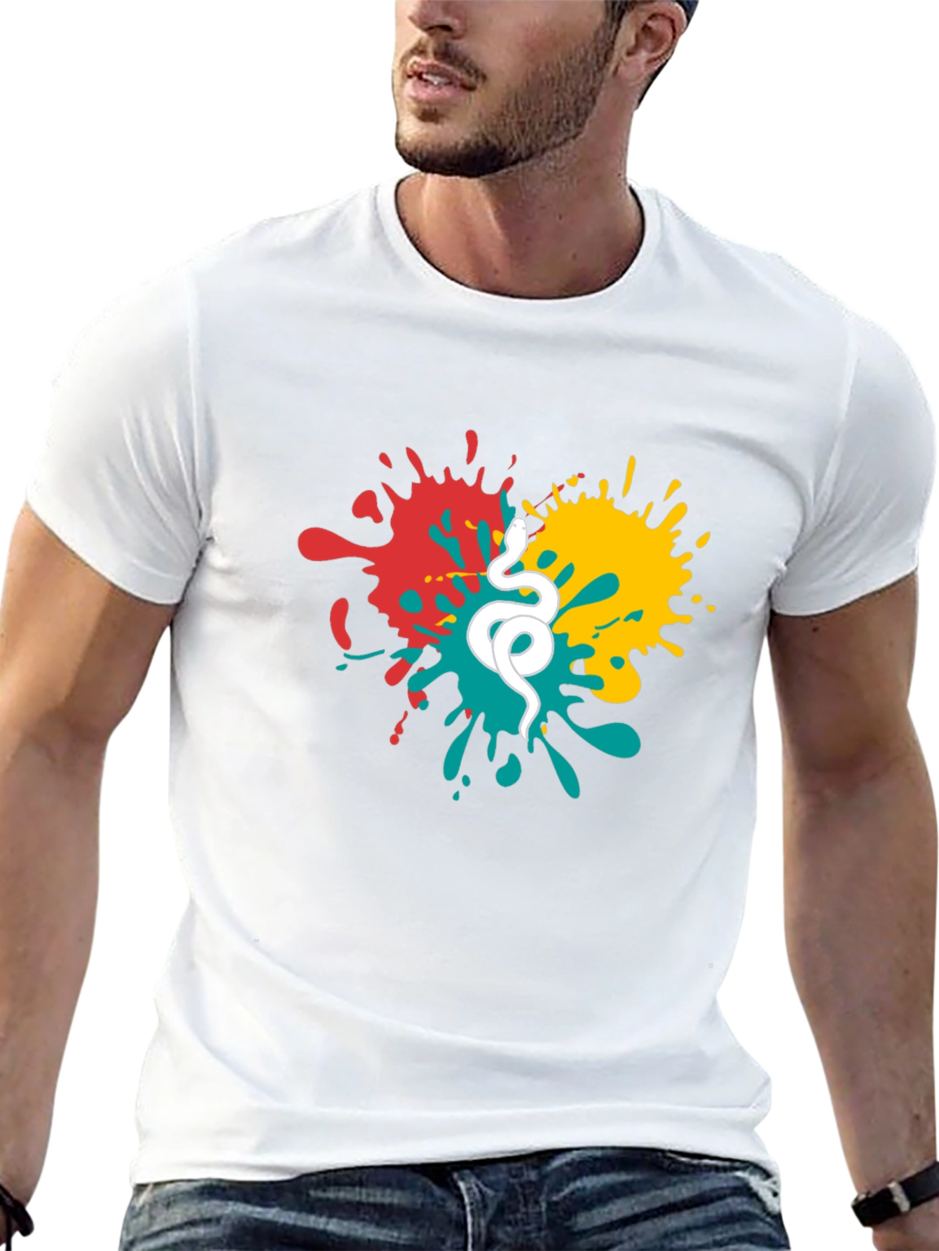 Snake Splatter Graphic Tee - Stylish Mens Black T-Shirt