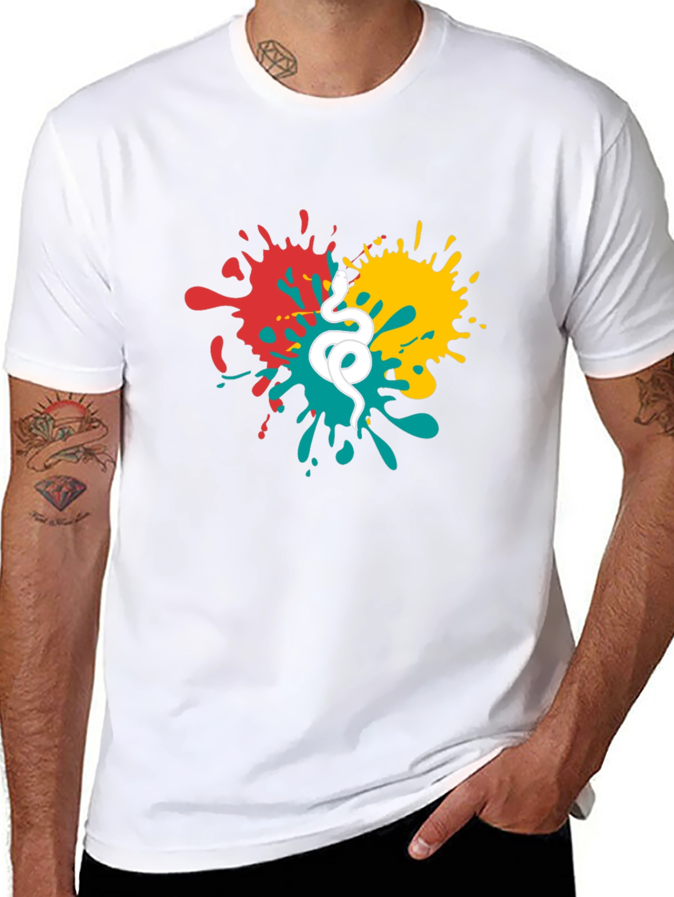 Snake Splatter Graphic Tee - Stylish Mens Black T-Shirt