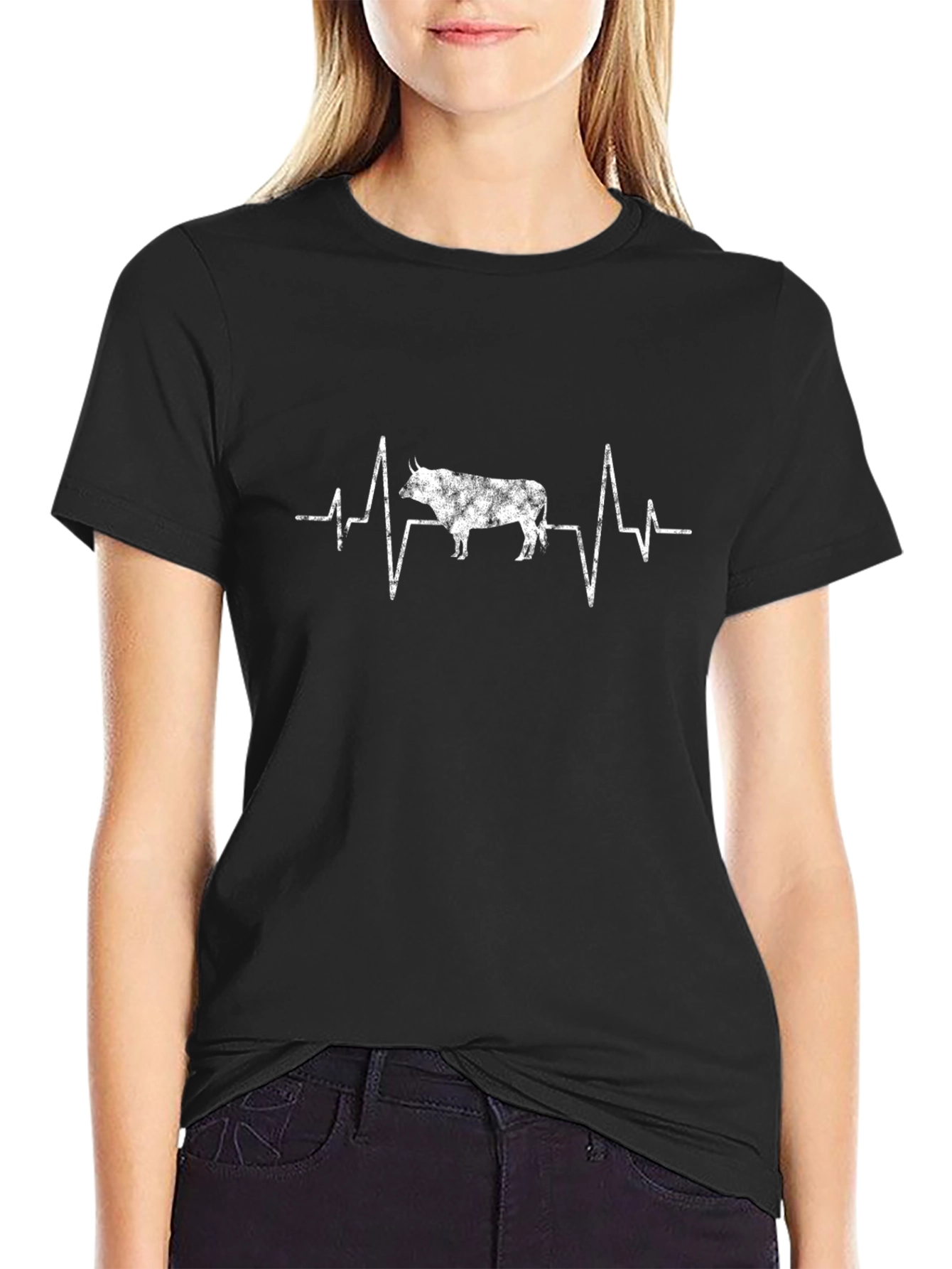 Highland Cow Heartbeat T-Shirt - Black