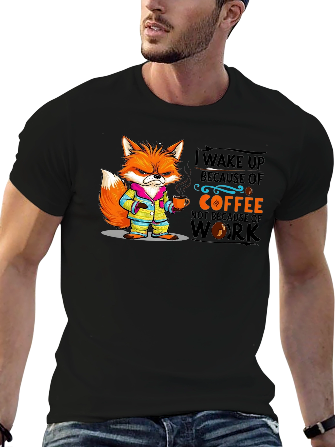 Coffee Fox Black T-Shirt
