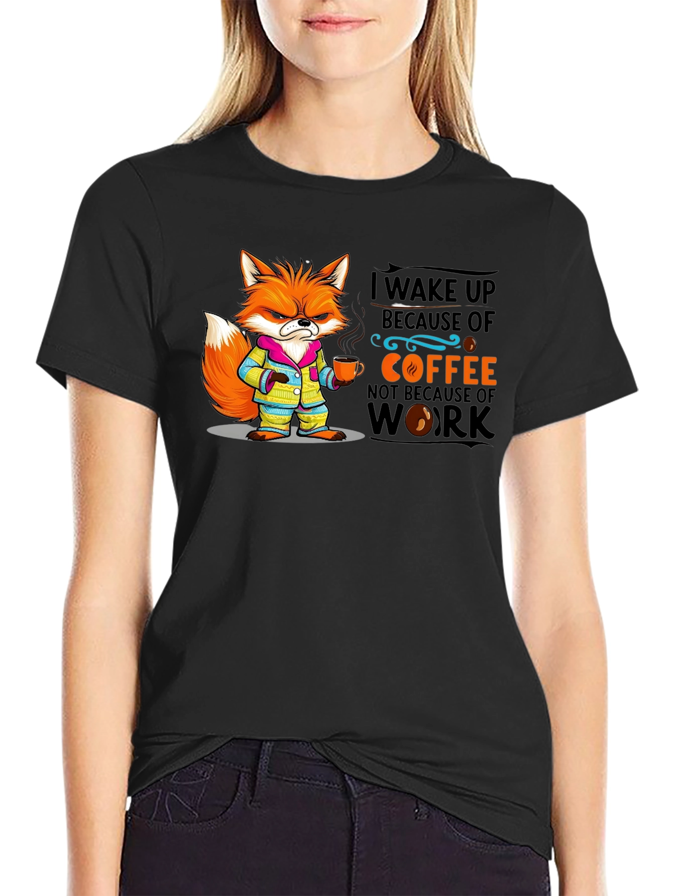 Coffee Fox Black T-Shirt