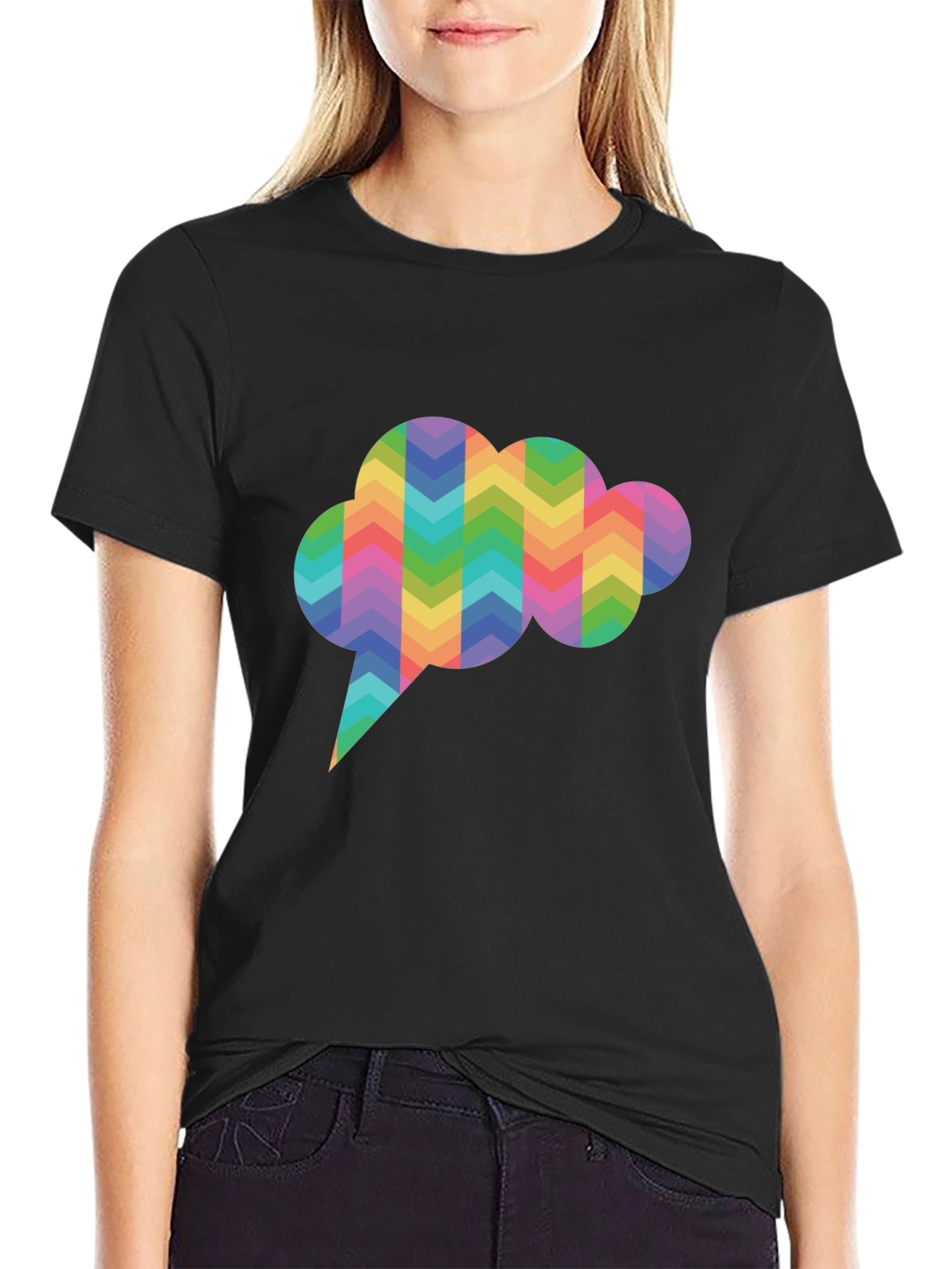 Rainbow Chevron Speech Bubble Black T-Shirt