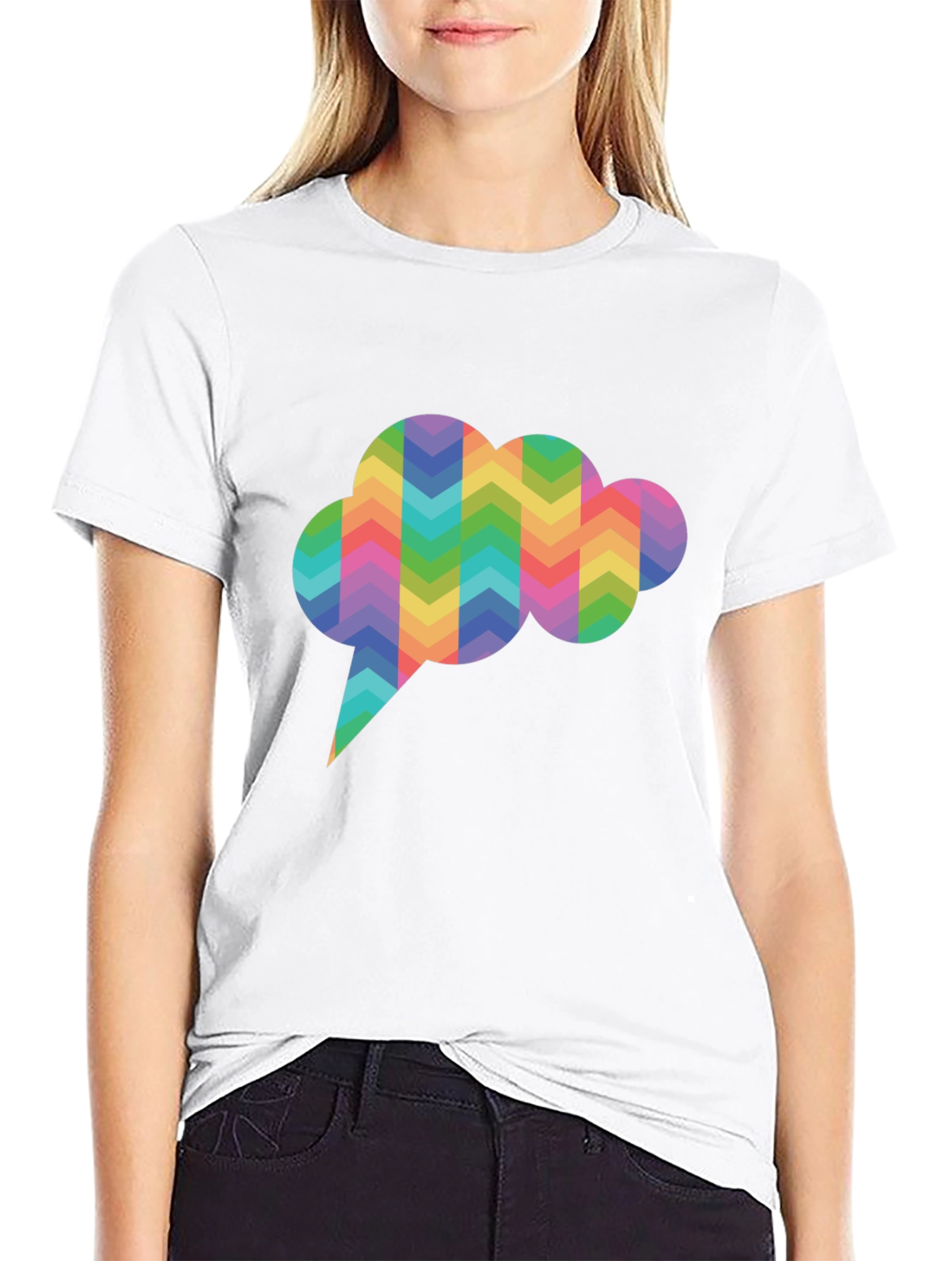 Rainbow Chevron Speech Bubble Black T-Shirt