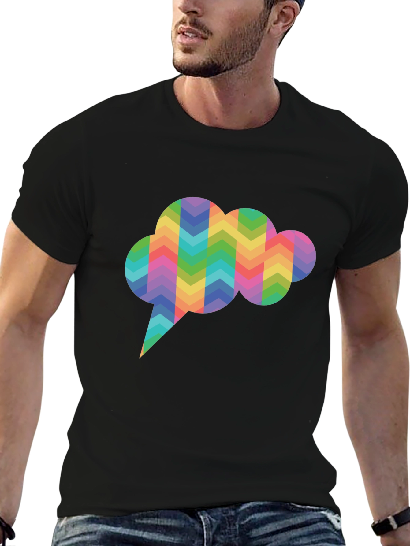 Rainbow Chevron Speech Bubble Black T-Shirt