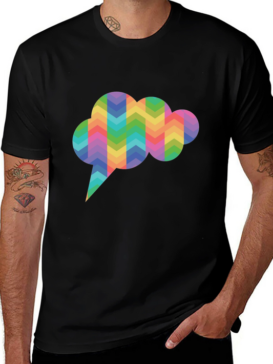 Rainbow Chevron Speech Bubble Black T-Shirt