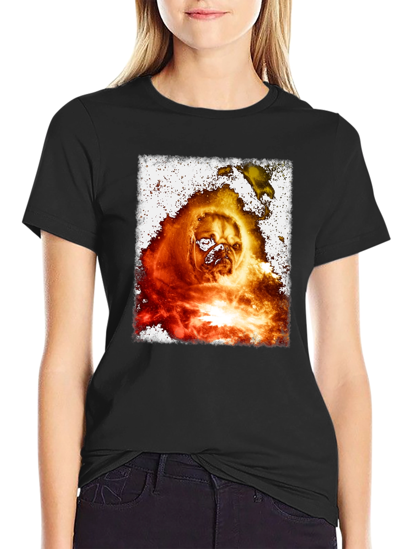 Fiery Pug Graphic Tee - Black