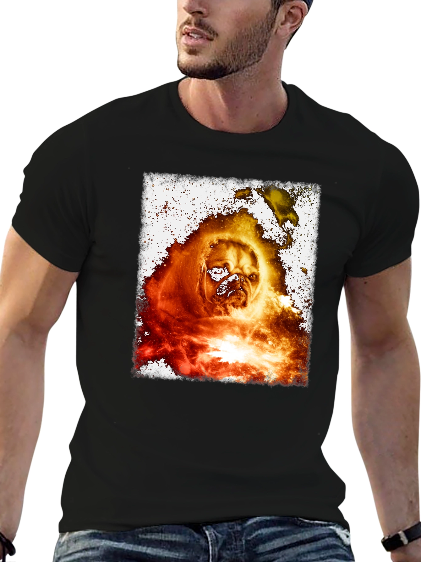 Fiery Pug Graphic Tee - Black