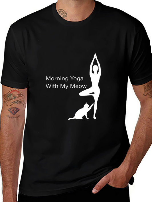 Yoga Cat Black T-Shirt: Morning Yoga With My Meow