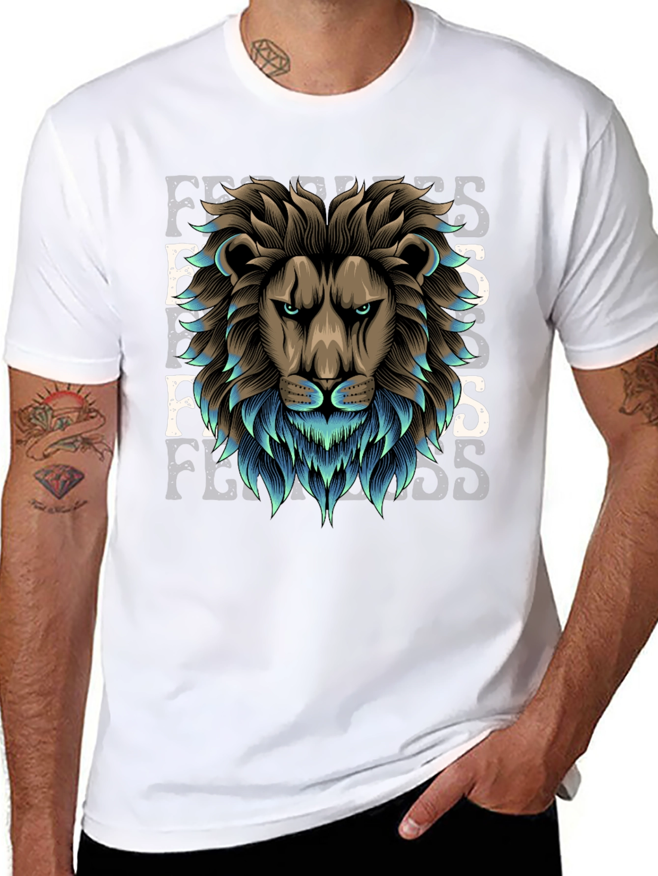 Lion Fearless Graphic Tee - Premium Cotton Blend