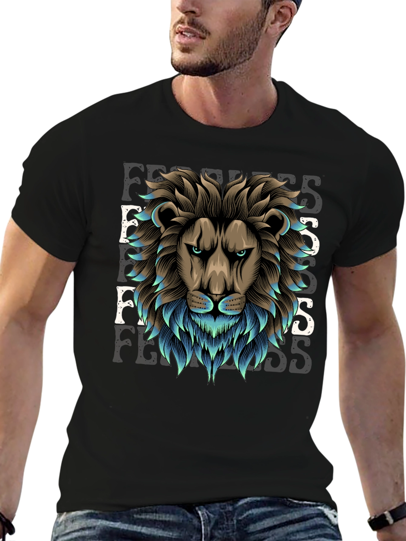 Lion Fearless Graphic Tee - Premium Cotton Blend
