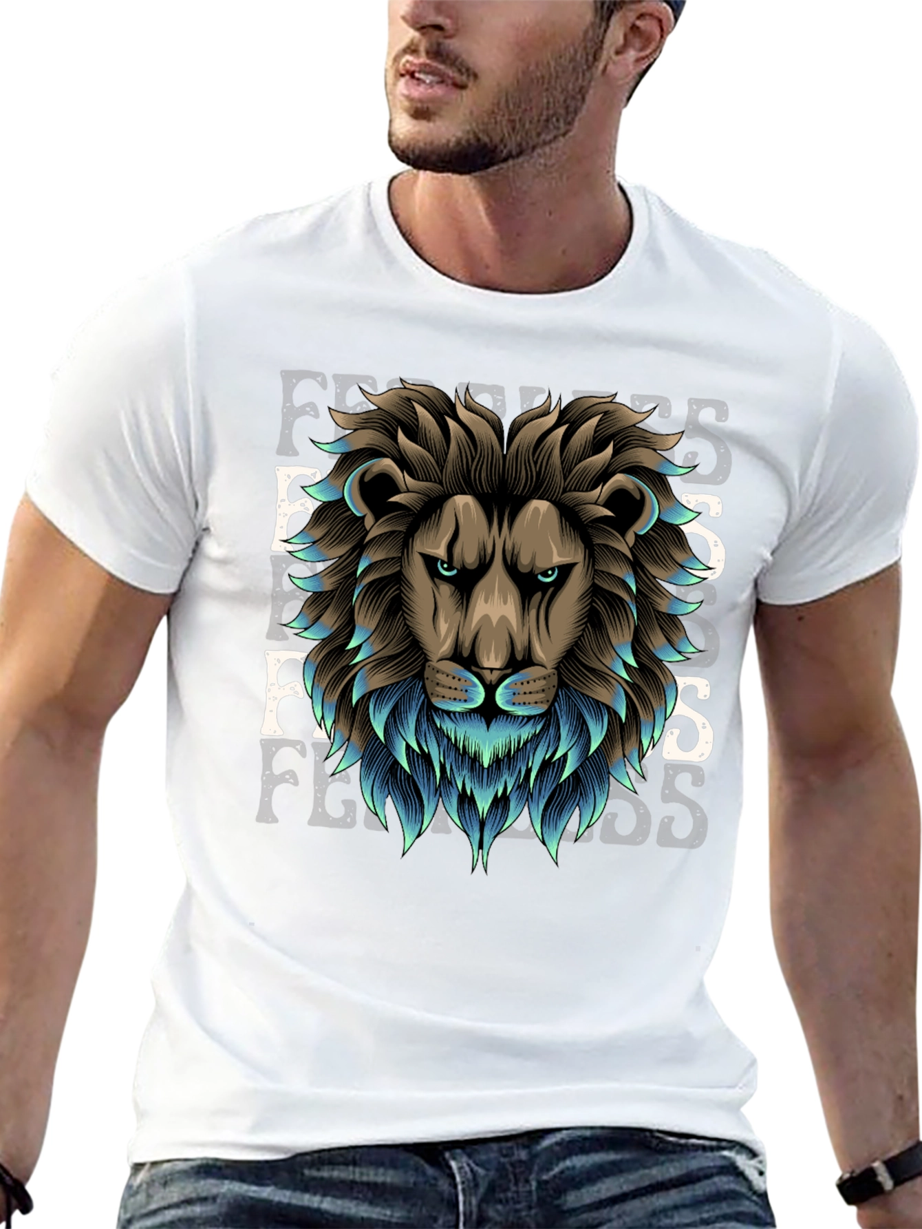 Lion Fearless Graphic Tee - Premium Cotton Blend