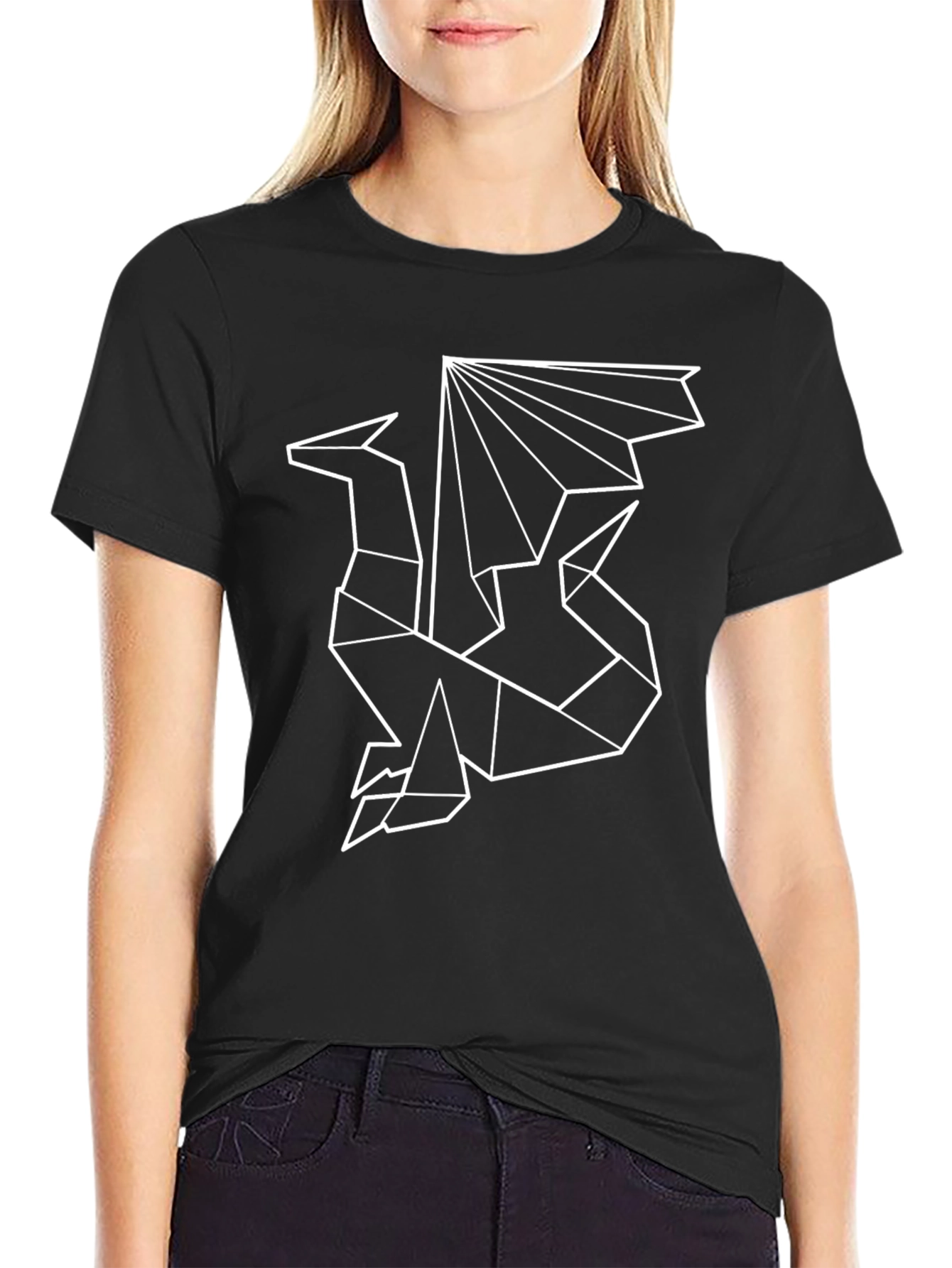 Geometric Dragon Graphic Tee - Stylish Mens Black T-Shirt