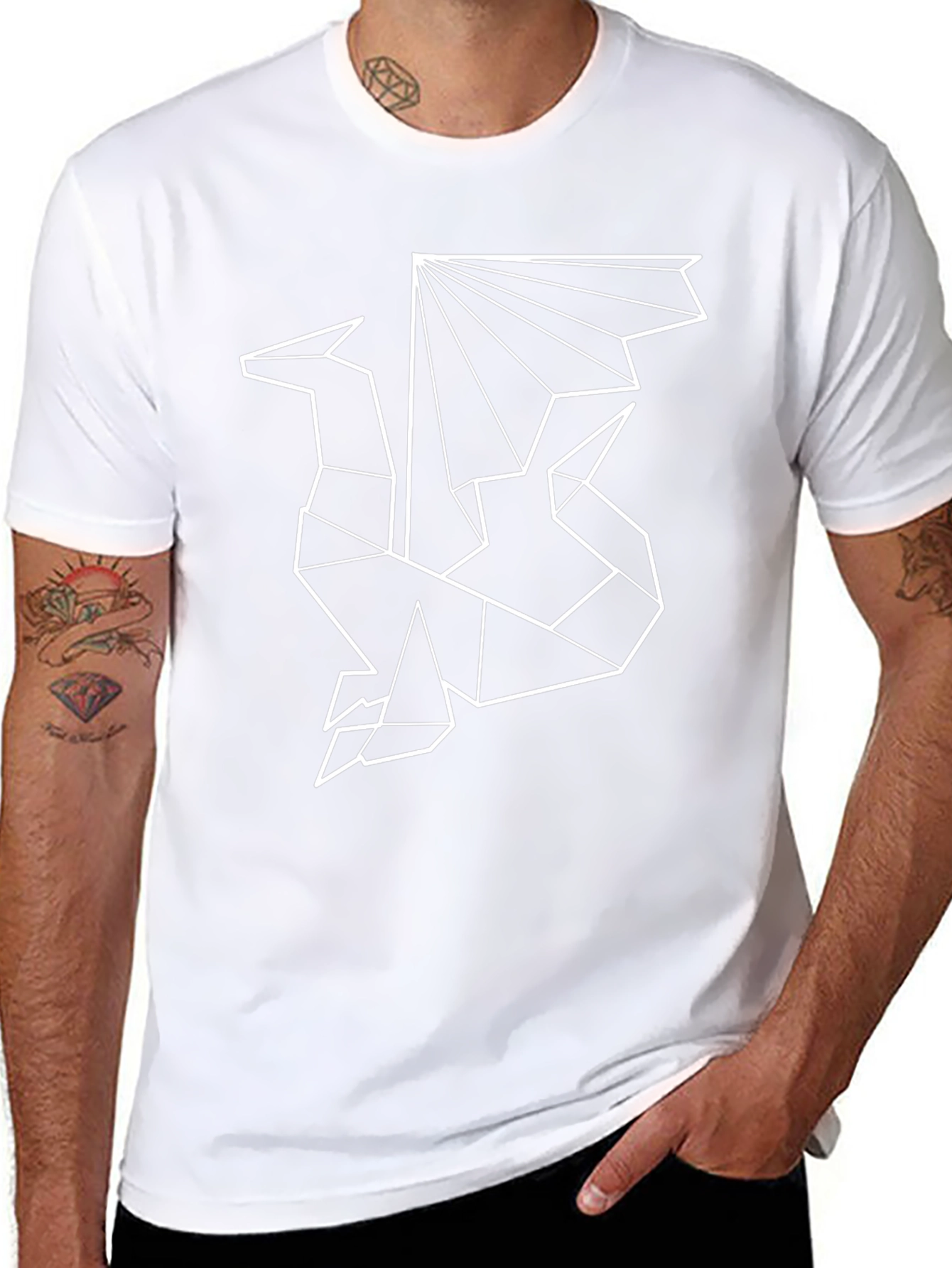 Geometric Dragon Graphic Tee - Stylish Mens Black T-Shirt