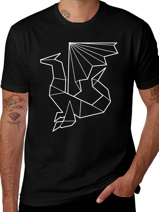 Geometric Dragon Graphic Tee - Stylish Mens Black T-Shirt