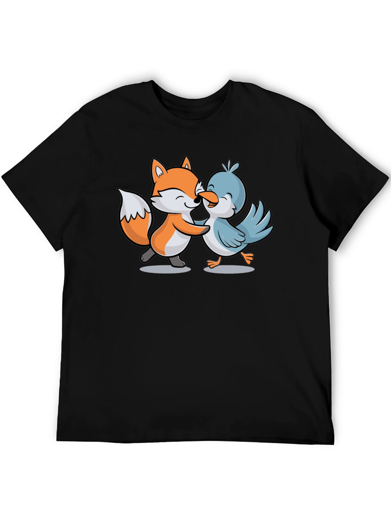 Fox & Bird Hugging Graphic Tee - Black