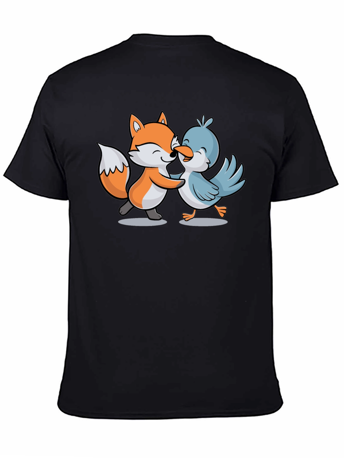 Fox & Bird Hugging Graphic Tee - Black