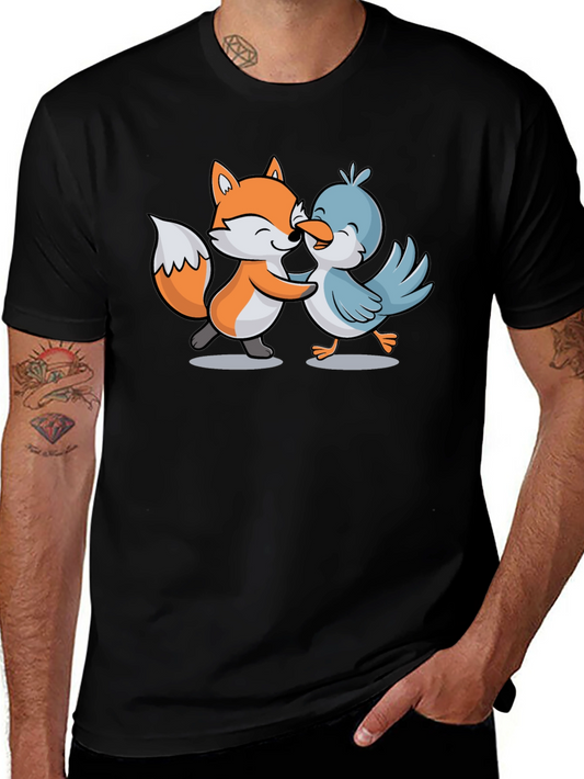 Fox & Bird Hugging Graphic Tee - Black
