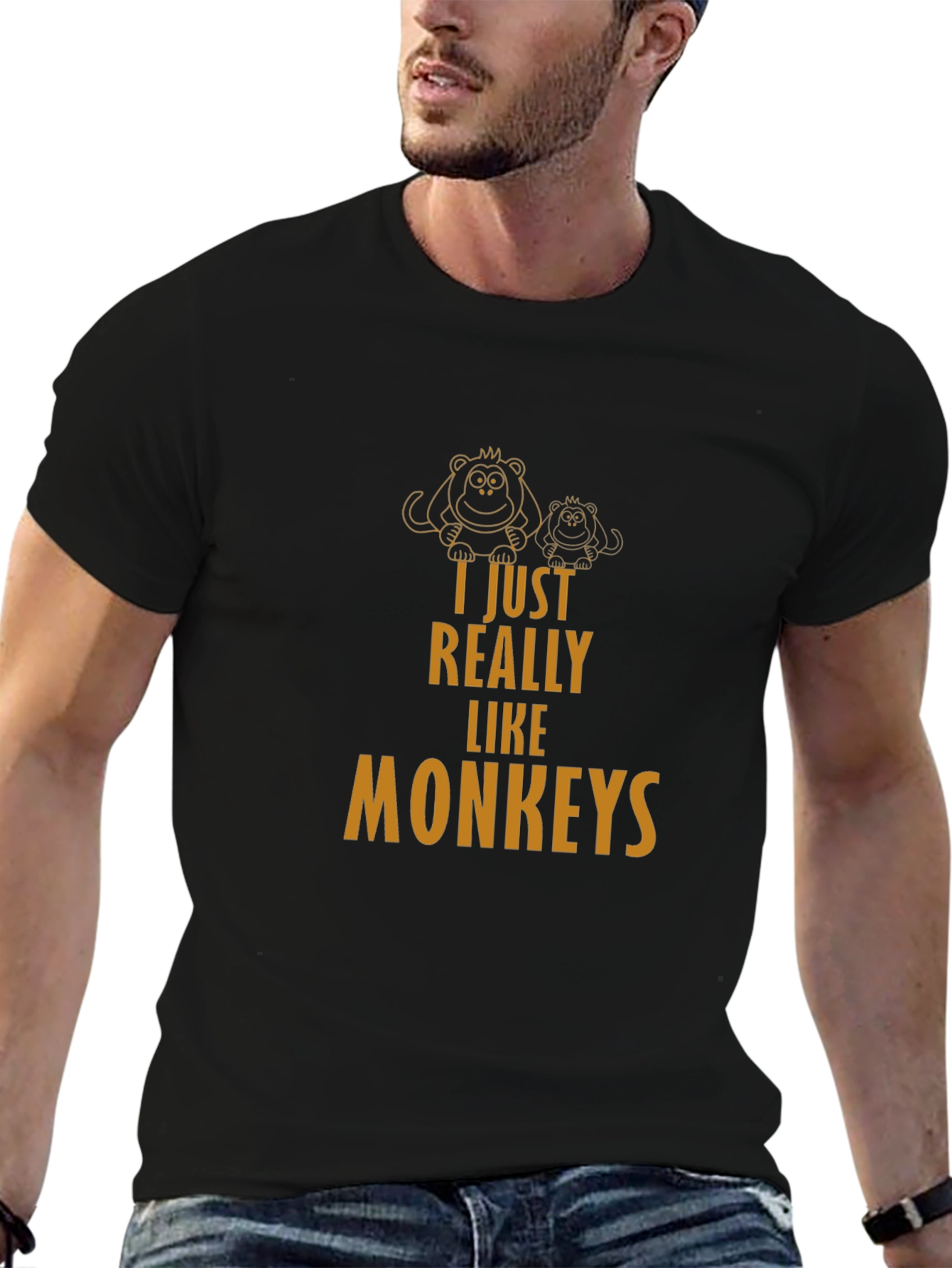 I Just Really Like Monkeys T-Shirt - Black Tee