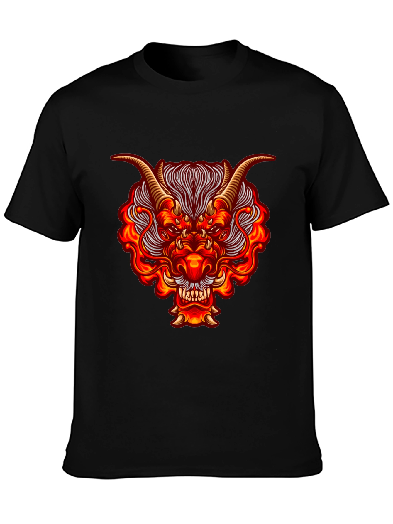Fiery Dragon Graphic Tee - Bold Black Cotton Shirt