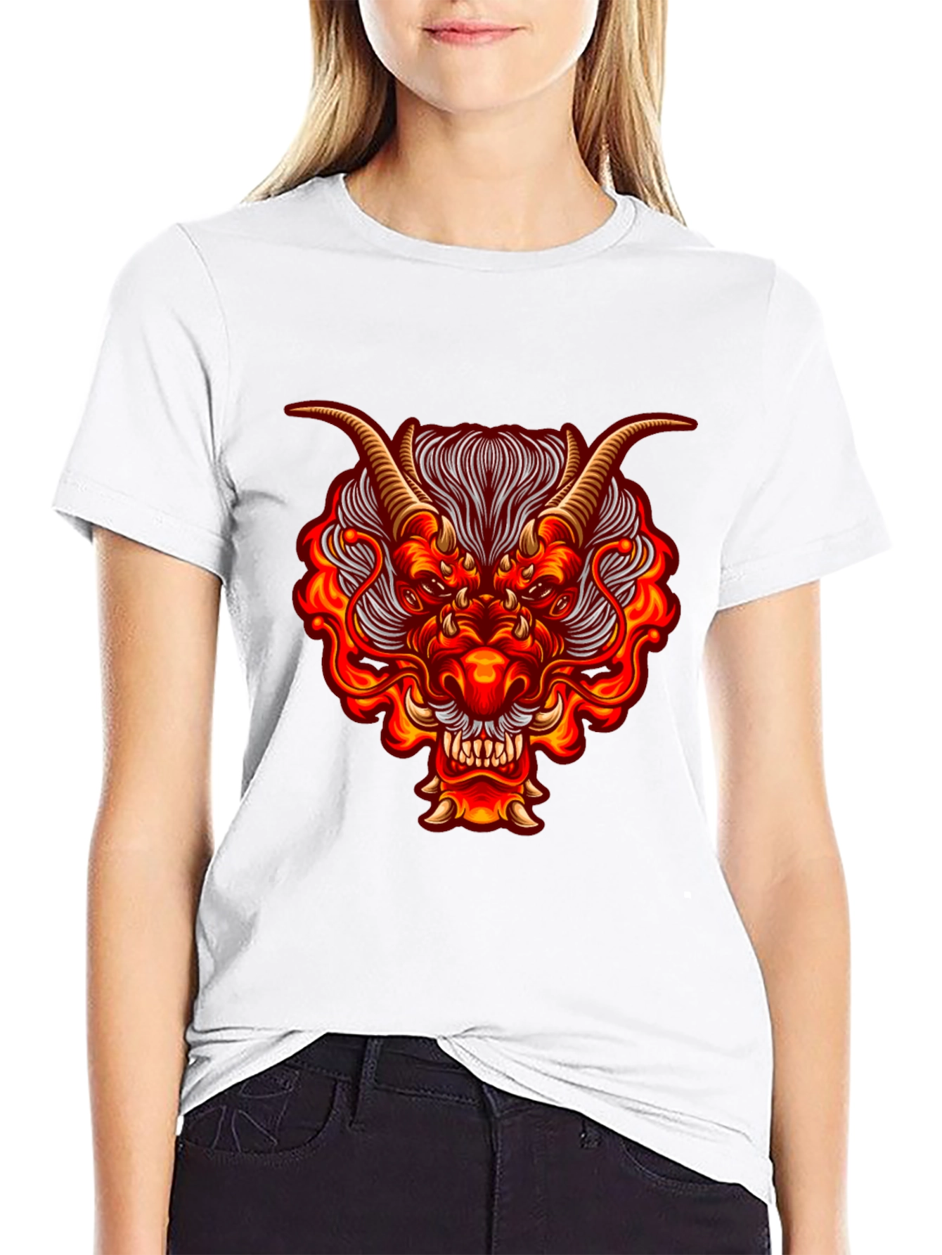 Fiery Dragon Graphic Tee - Bold Black Cotton Shirt
