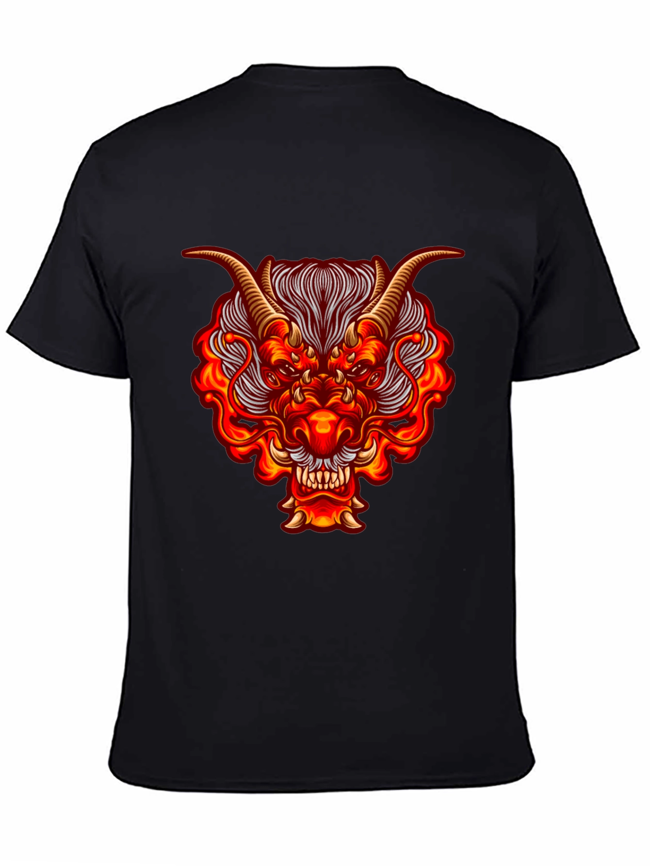 Fiery Dragon Graphic Tee - Bold Black Cotton Shirt