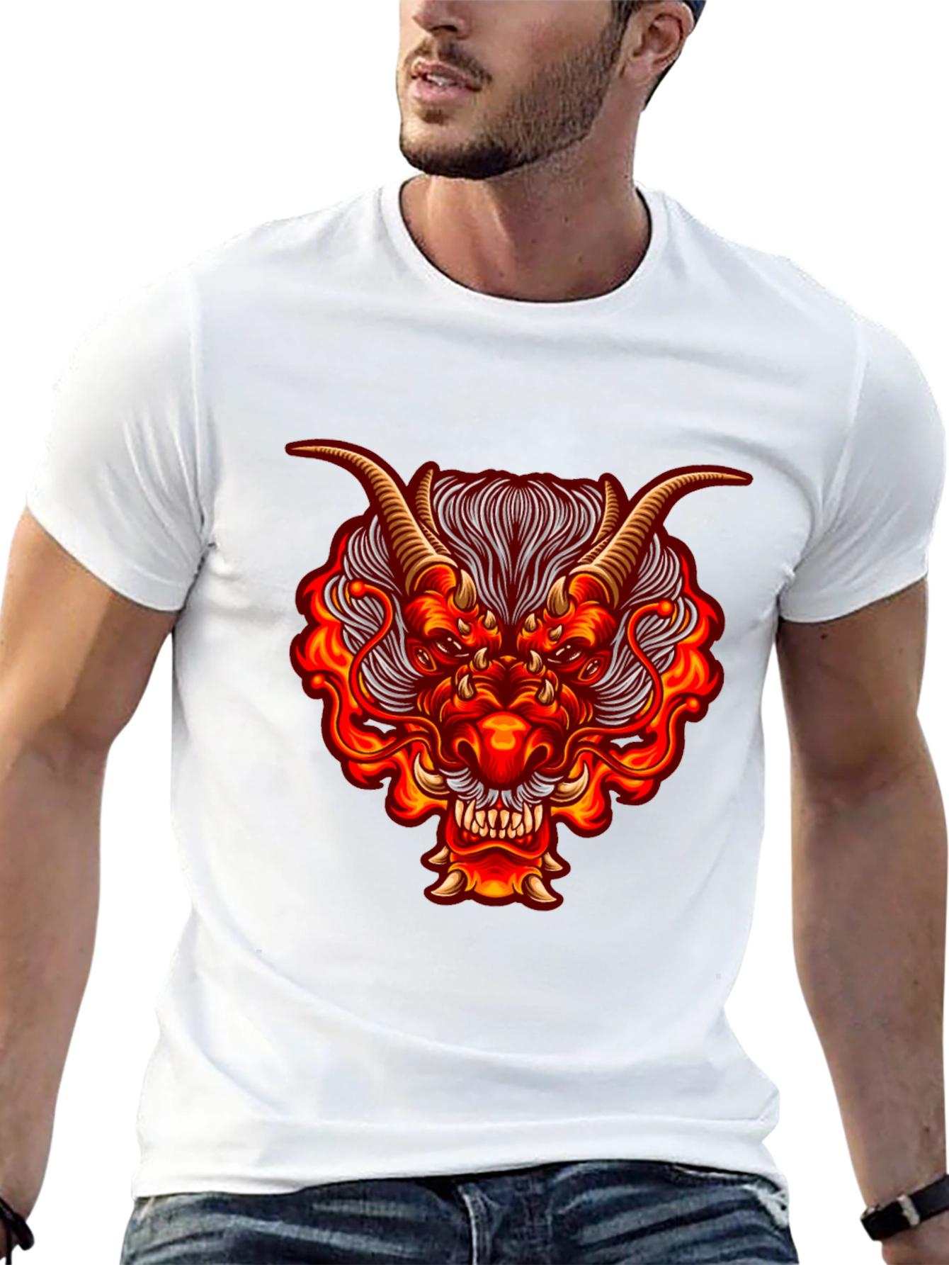 Fiery Dragon Graphic Tee - Bold Black Cotton Shirt