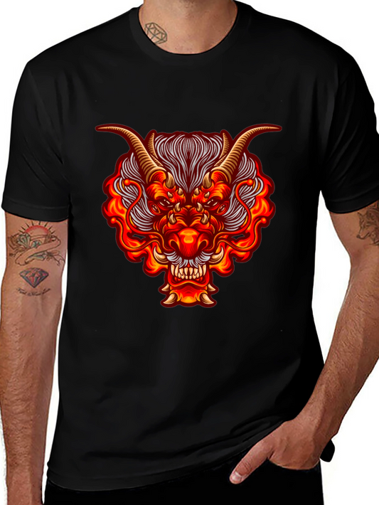 Fiery Dragon Graphic Tee - Bold Black Cotton Shirt