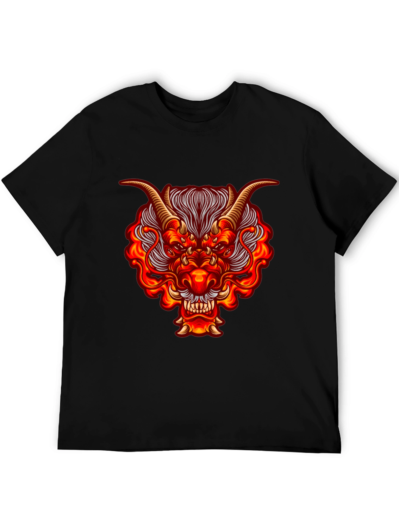 Fiery Dragon Graphic Tee - Bold Black Cotton Shirt