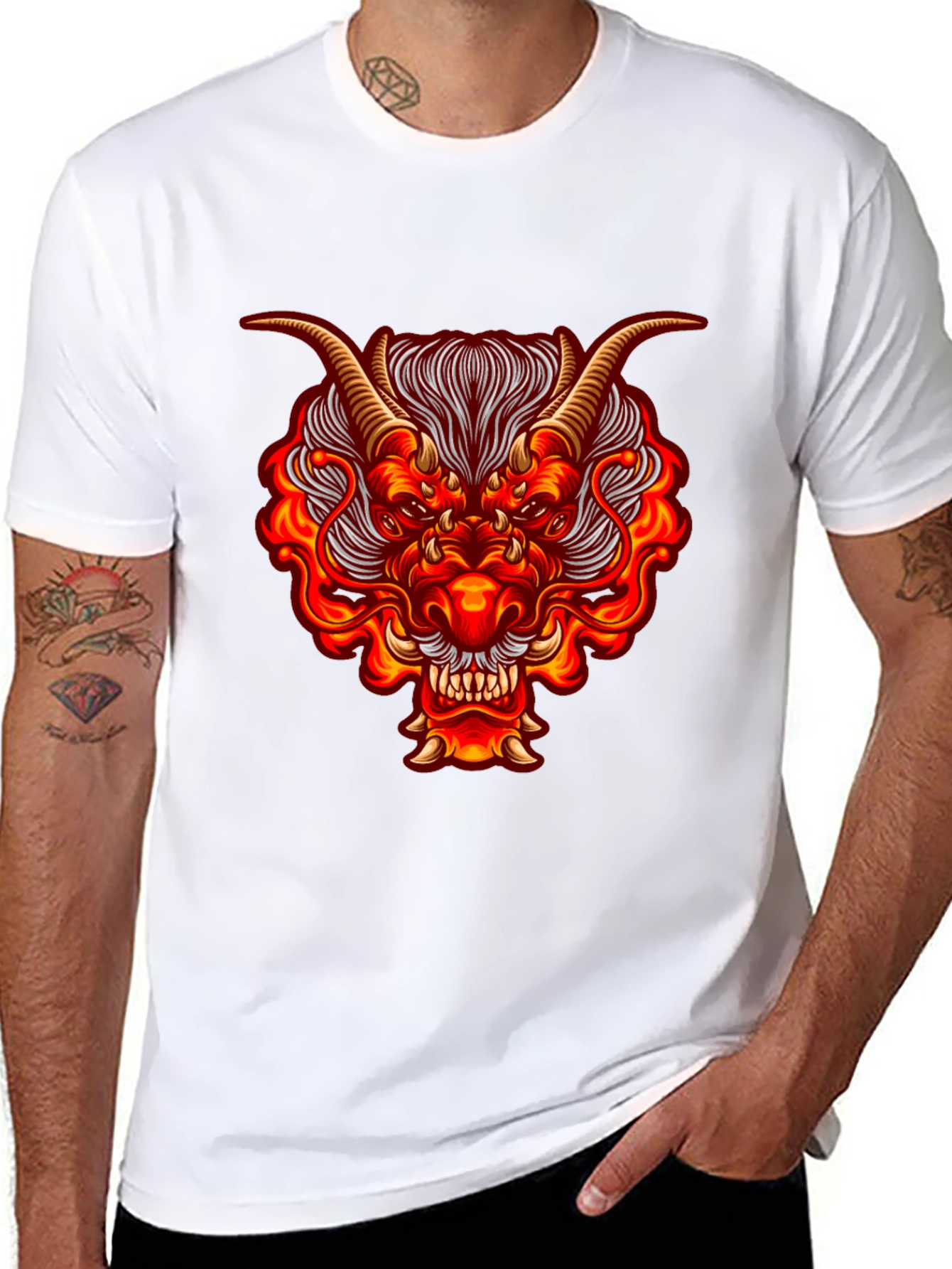 Fiery Dragon Graphic Tee - Bold Black Cotton Shirt
