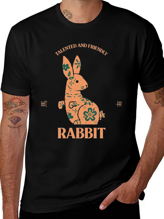 Talented Friendly Rabbit Graphic Tee - Black