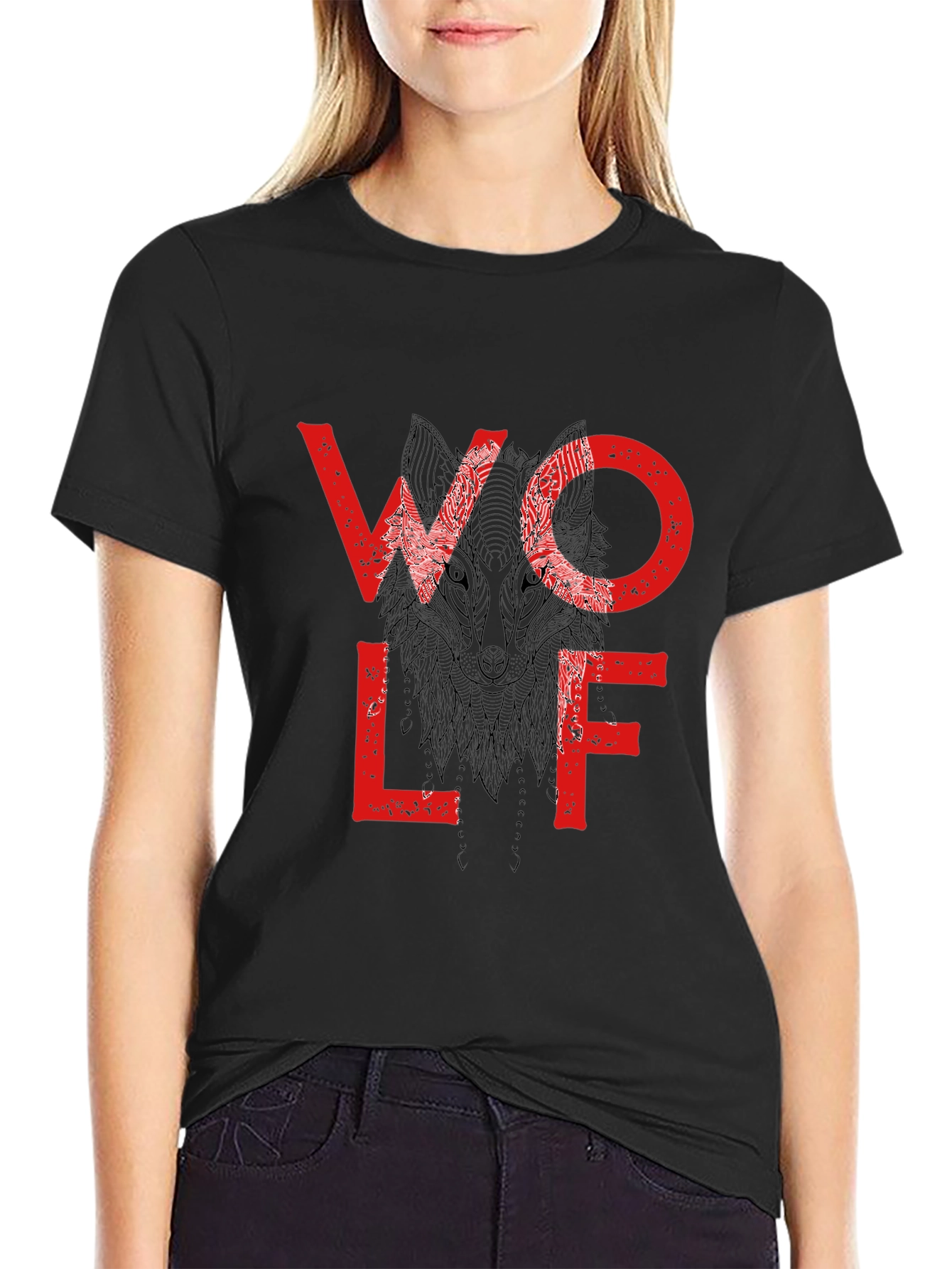 Wolf Graphic Print Crewneck T-Shirt