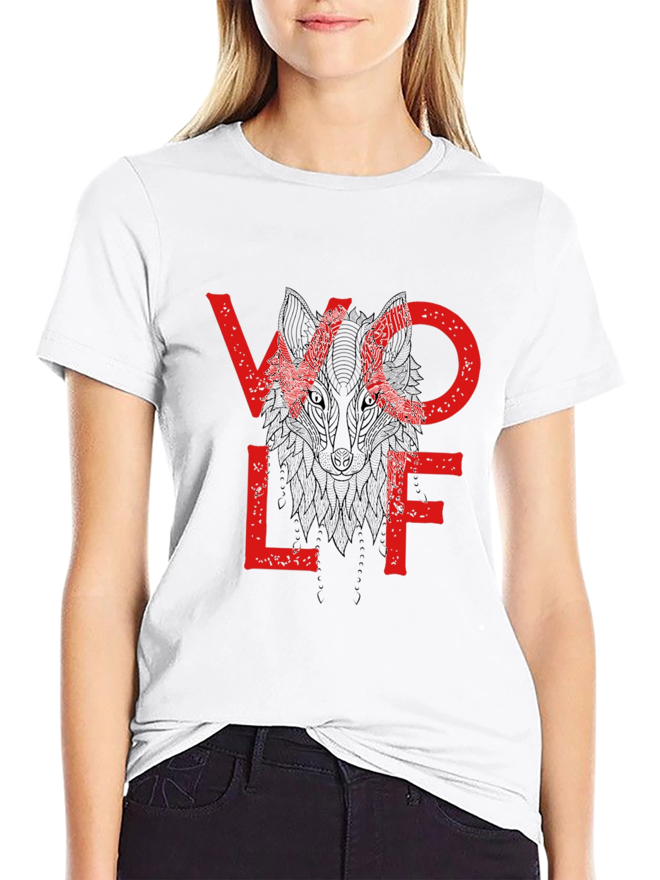 Wolf Graphic Print Crewneck T-Shirt
