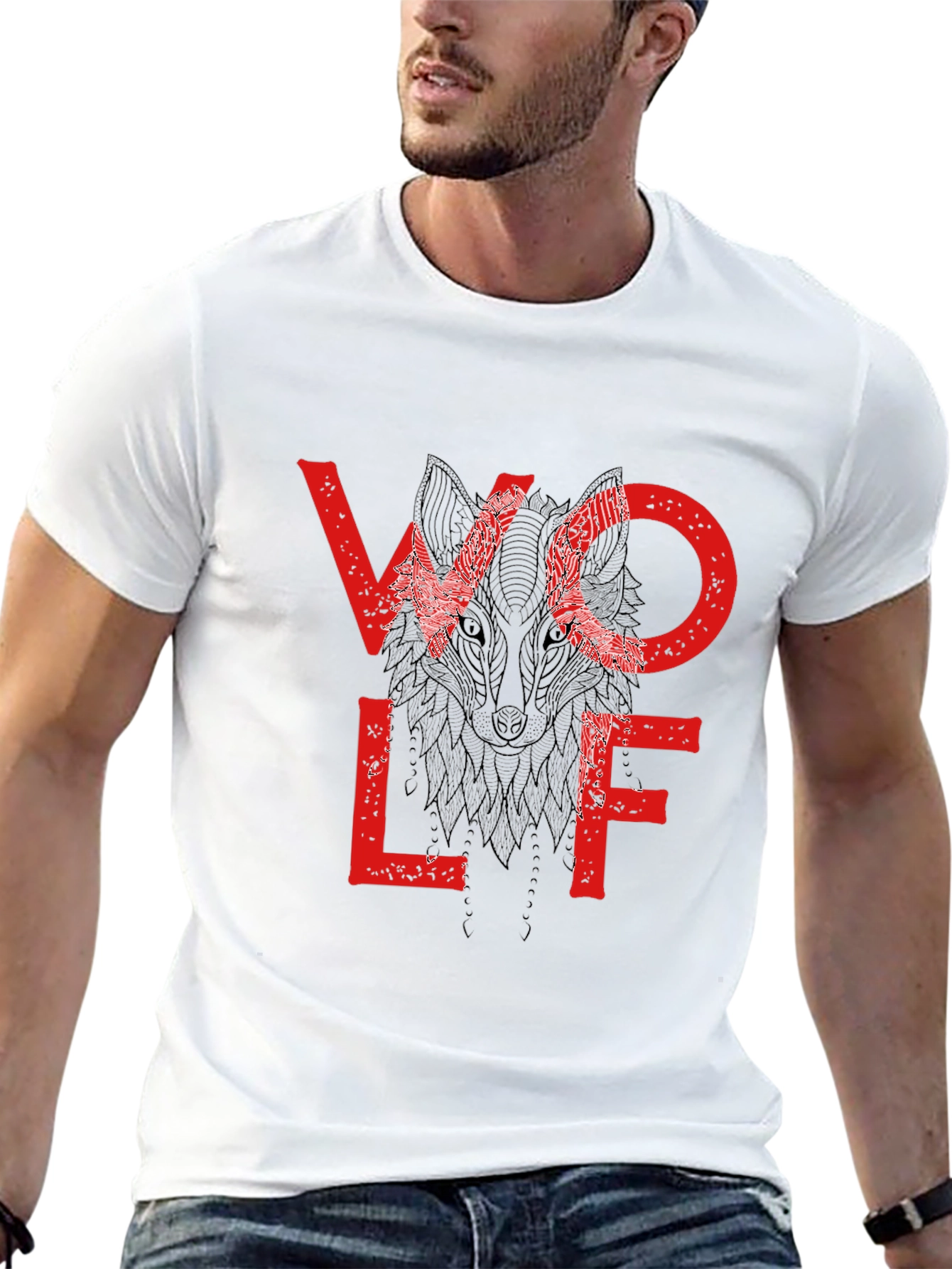 Wolf Graphic Print Crewneck T-Shirt