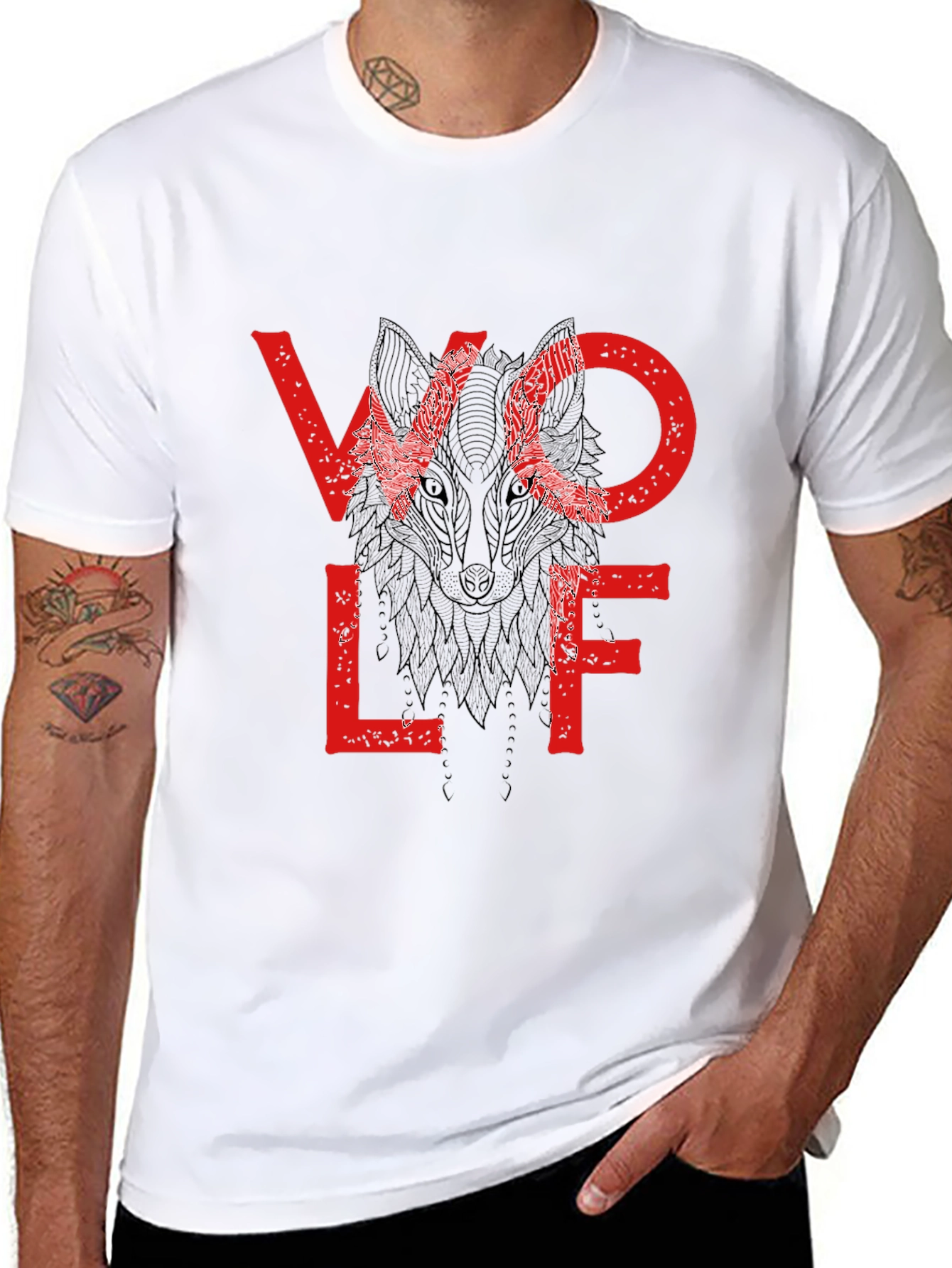 Wolf Graphic Print Crewneck T-Shirt