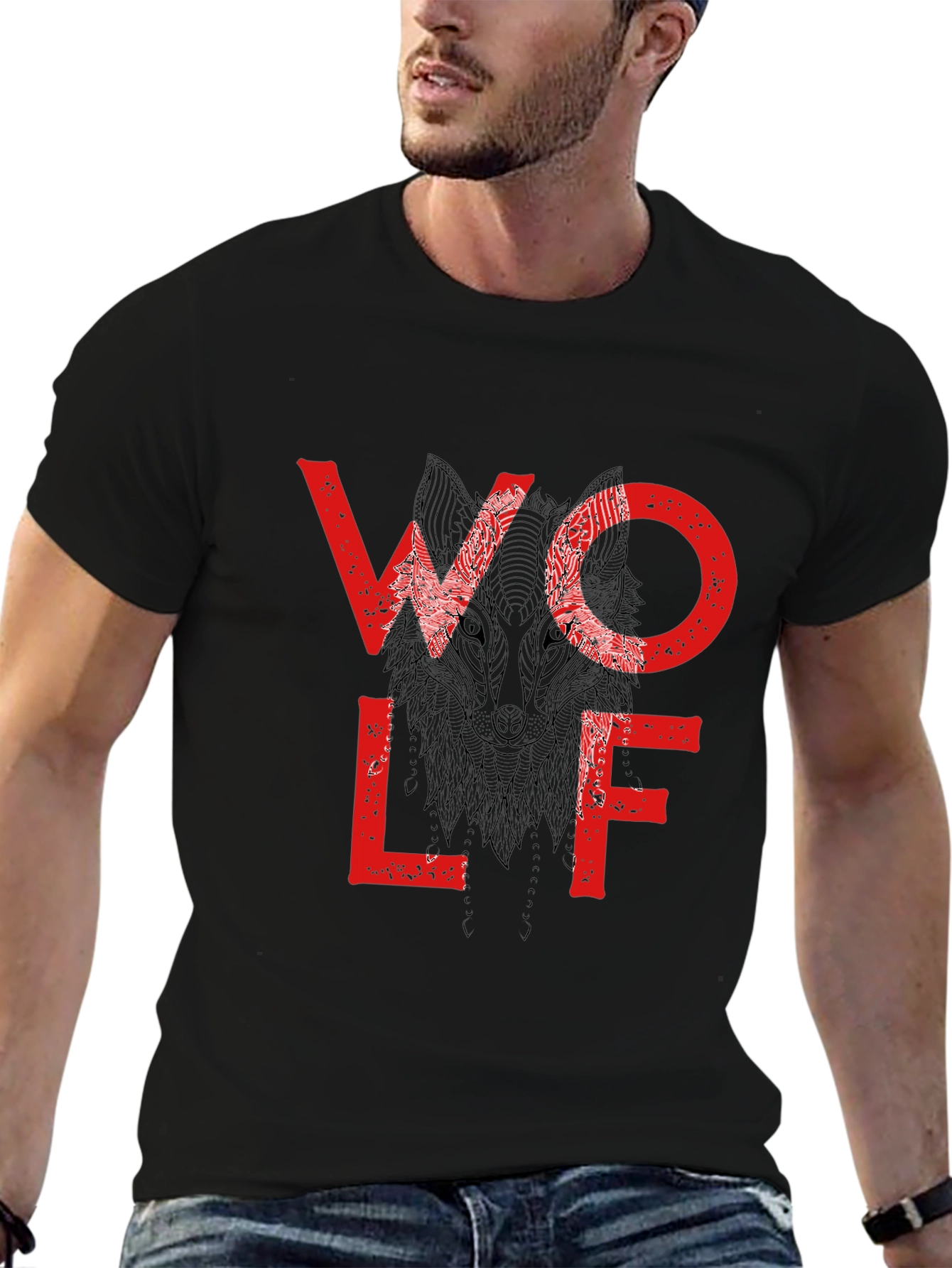 Wolf Graphic Print Crewneck T-Shirt