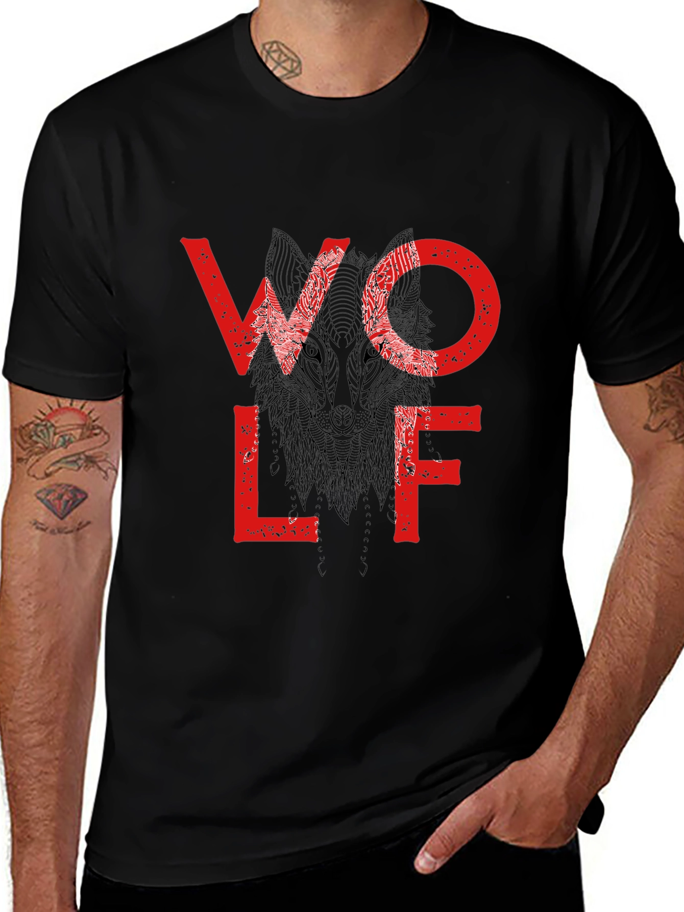 Wolf Graphic Print Crewneck T-Shirt