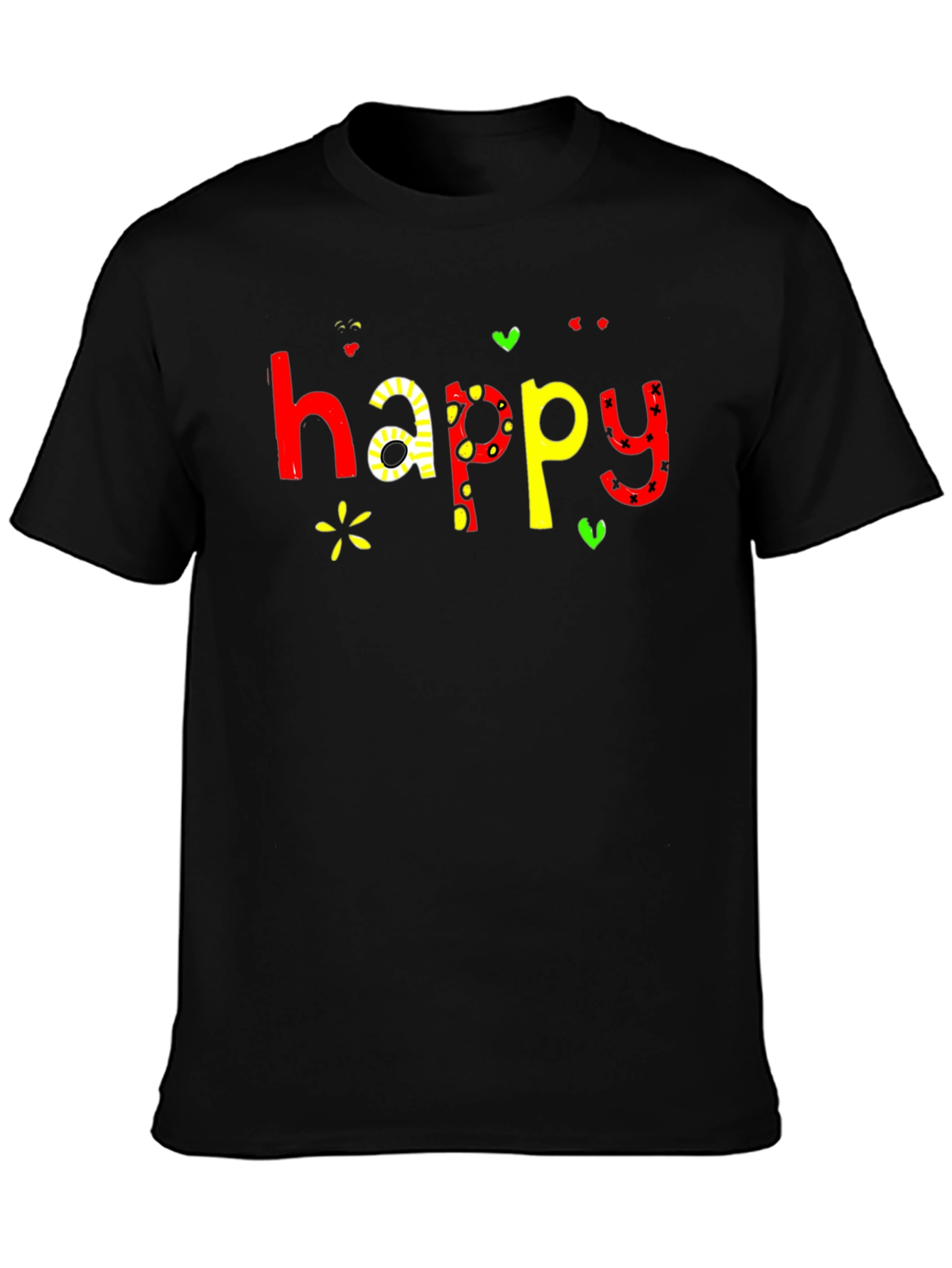 Happy Graphic Print Black T-Shirt