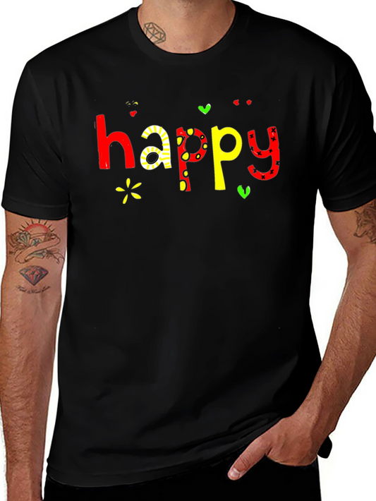 Happy Graphic Print Black T-Shirt